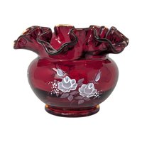 Vintage Fenton Ruby Red Hand Painted Vase