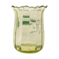 1900s Beaumont Hand Painted Green Uranium Glass Vase – Antique Art Glass Green Decor