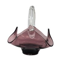 Vintage Viking Glass Amethyst Handkerchief Art Glass Basket – 1960s Mid-Century Purple Decor