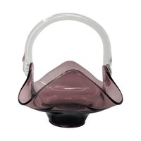 Vintage Viking Glass Amethyst Handkerchief Art Glass Basket – 1960s Mid-Century Purple Decor