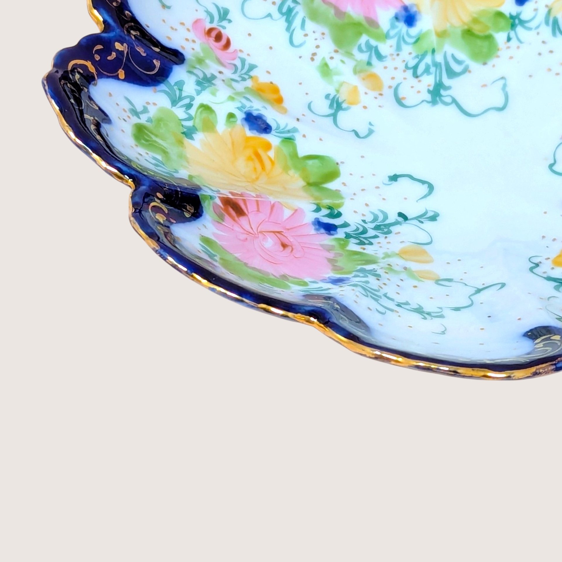 1940s Hand-Painted Porcelain Scalloped Bowl
