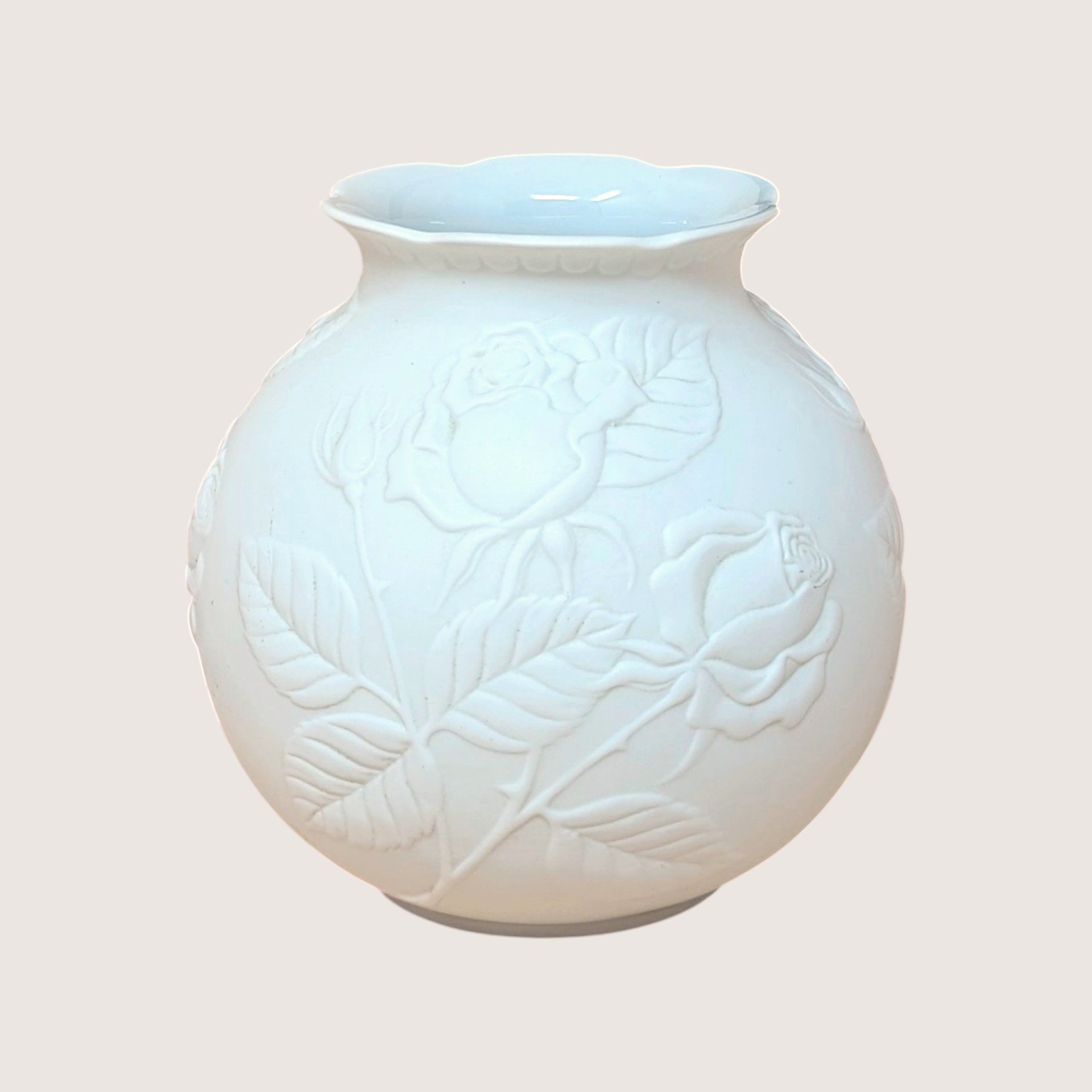 1980s Kaiser West Germany Bisque Vase with Embossed Roses