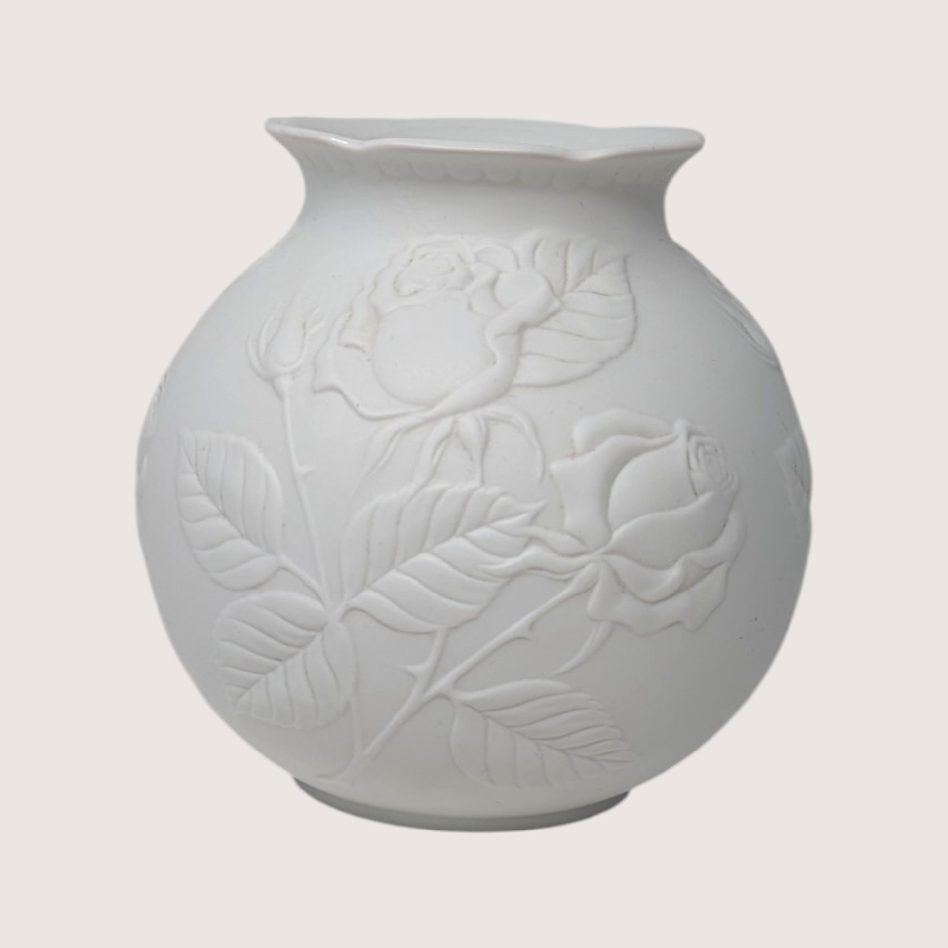 Vintage Kaiser Embossed Rose Floral White Porcelain Bisque Vase
