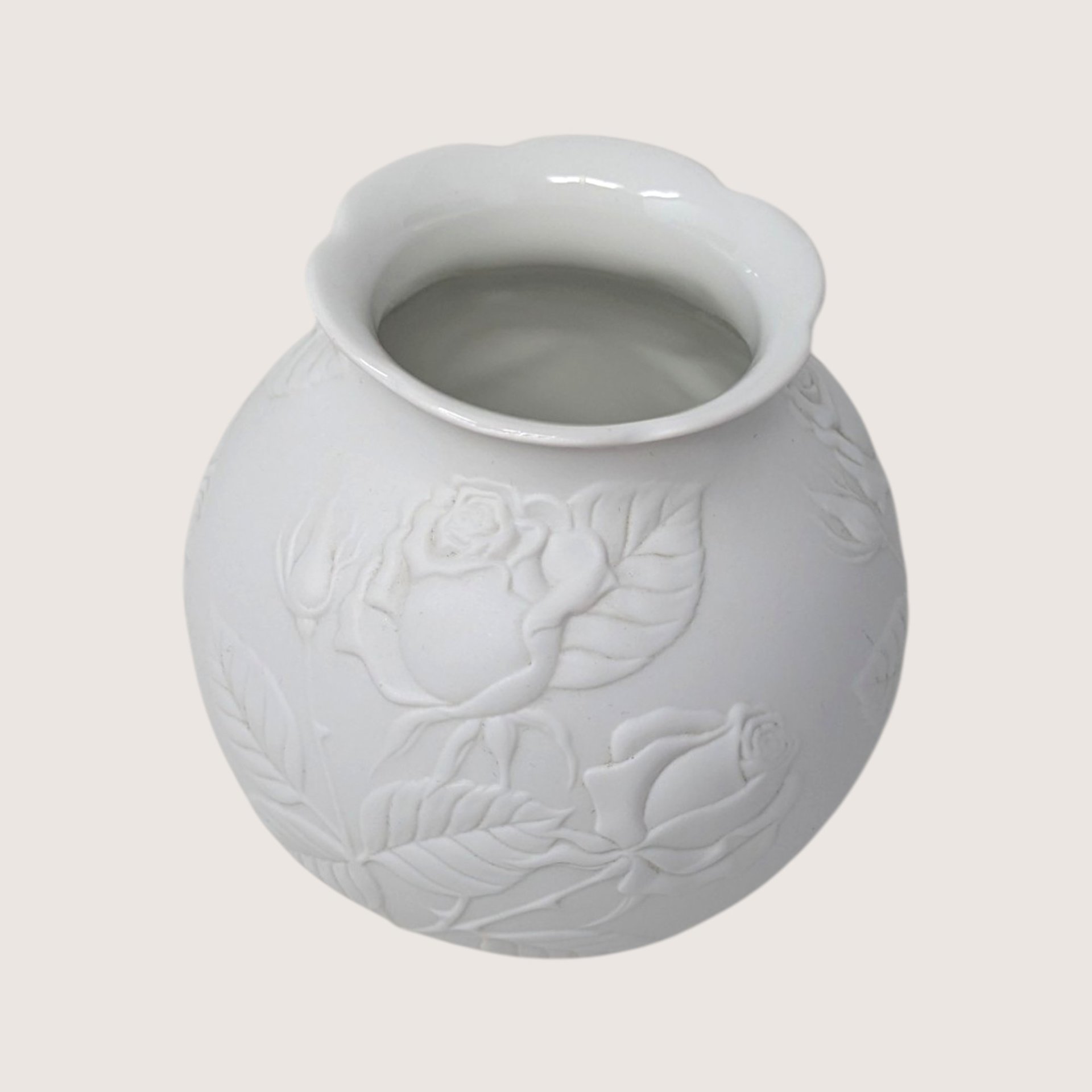 Vintage Kaiser Embossed Rose Floral White Porcelain Bisque Vase