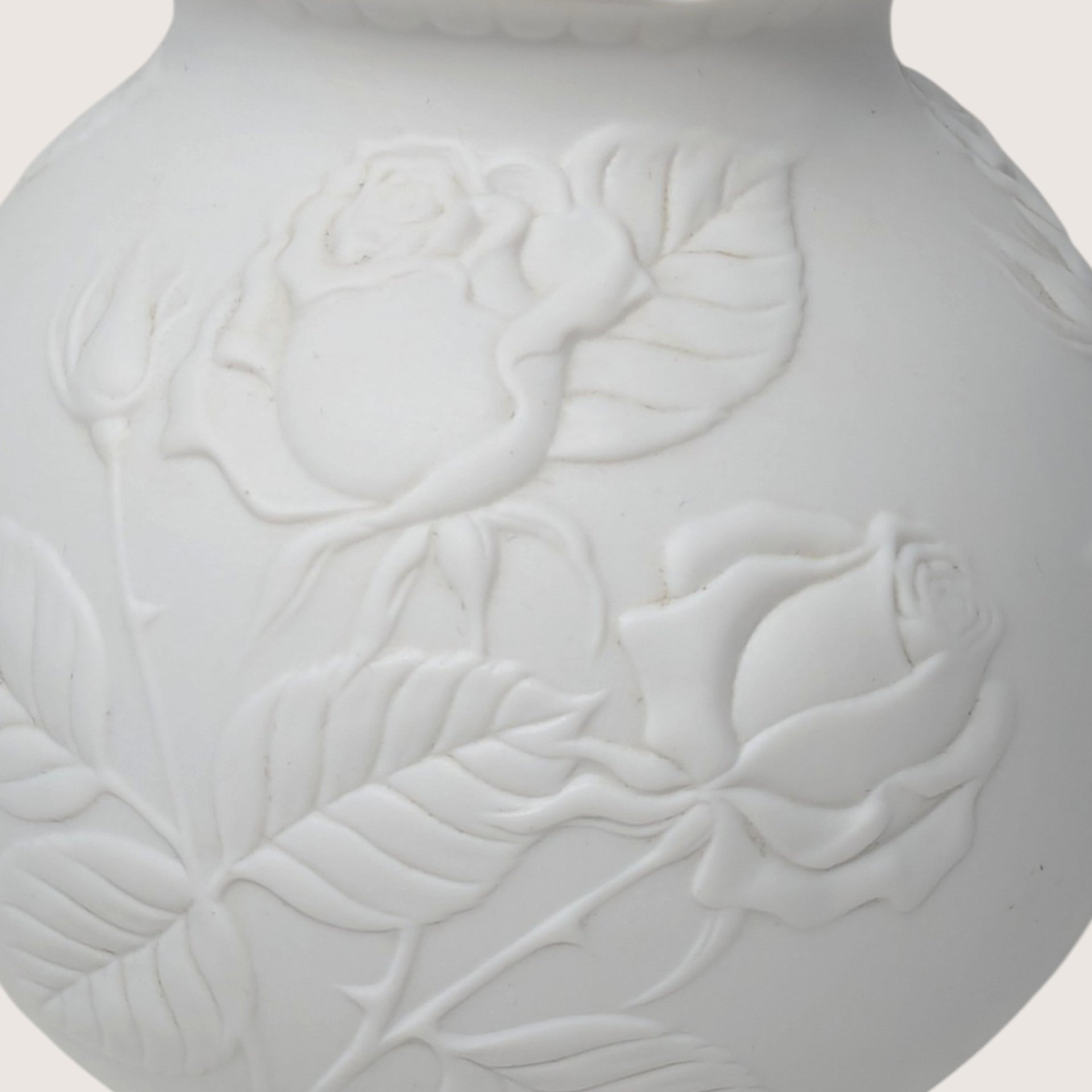 Vintage Kaiser Embossed Rose Floral White Porcelain Bisque Vase
