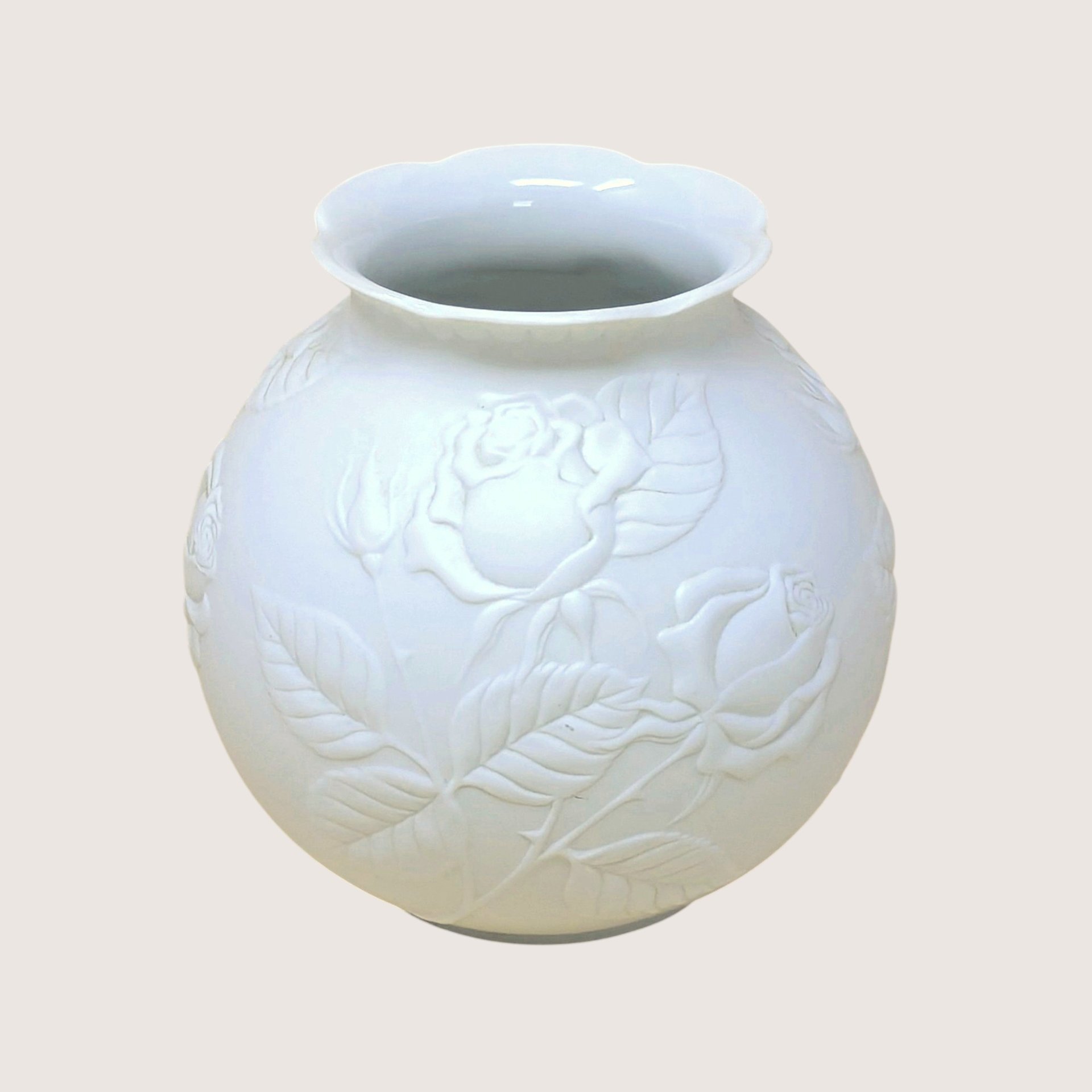 1980s Kaiser West Germany Bisque Vase with Embossed Roses