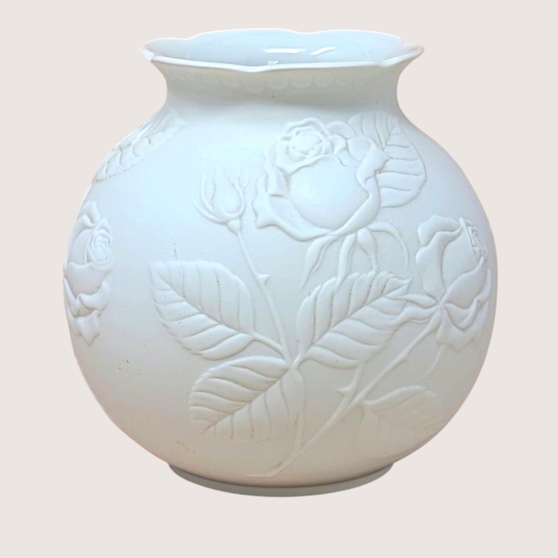 1980s Kaiser West Germany Bisque Vase with Embossed Roses