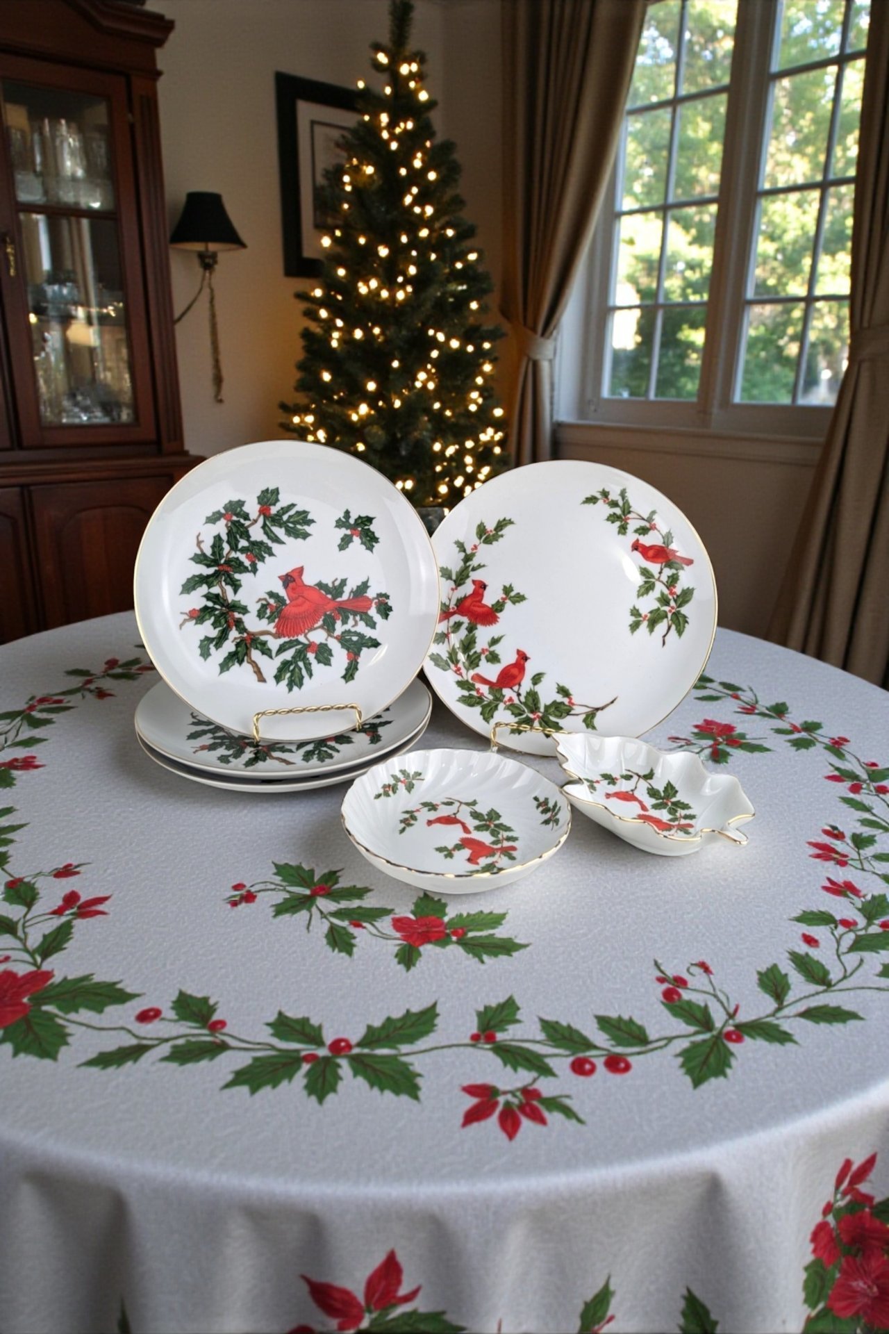 Vintage Lefton Cardinal Christmas Tableware Set