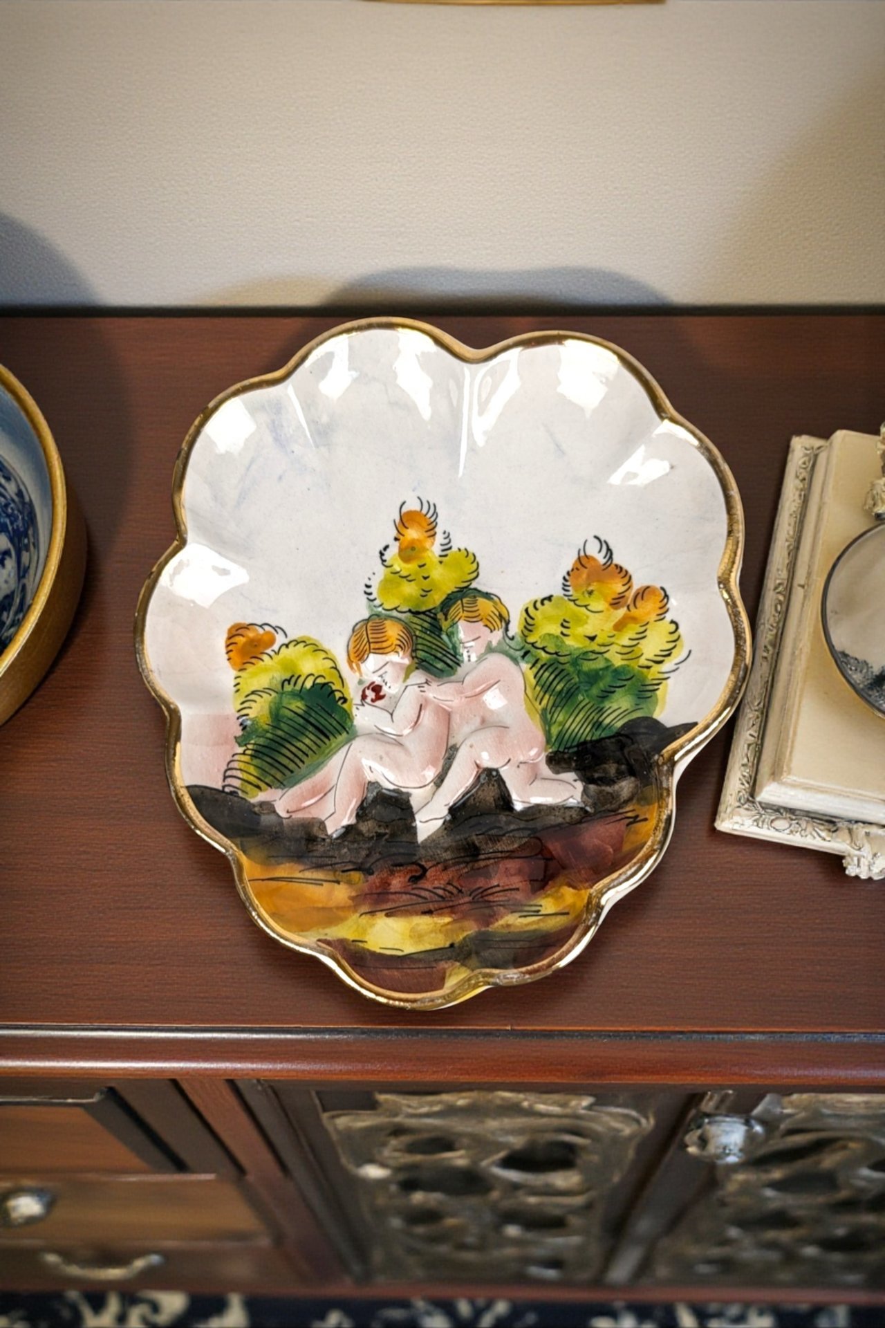 Vintage Embossed Italian Capodimonte Trinket Dish