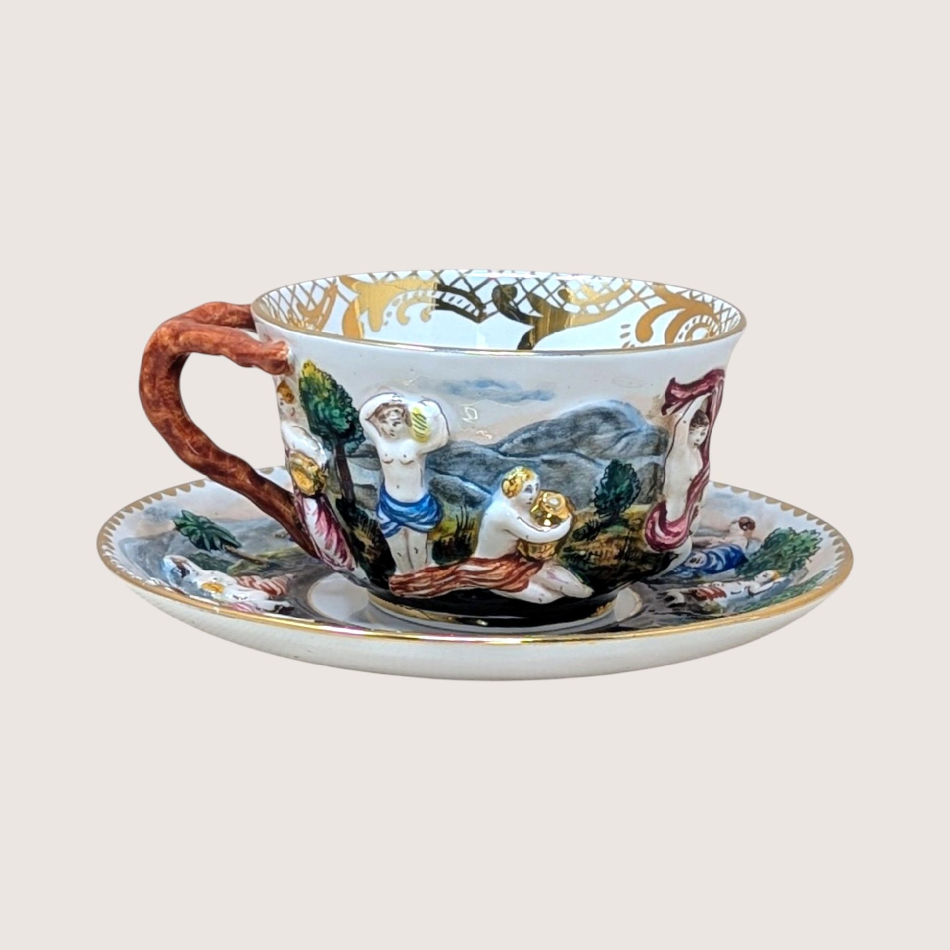 Mid-Century Capodimonte Artistic Cup & Saucer 