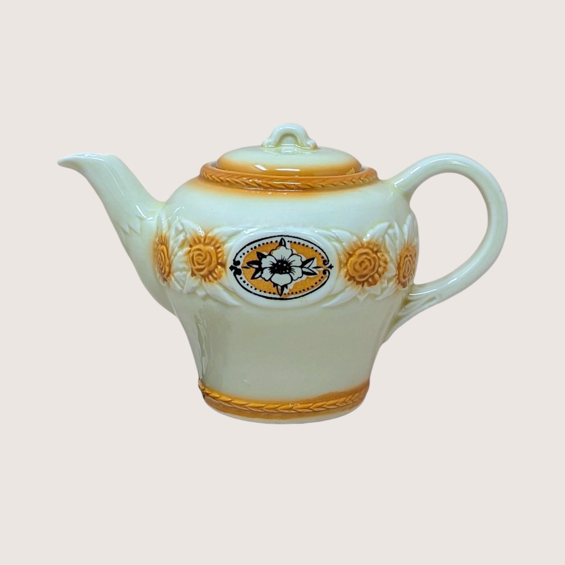 1930s  Brown Medallion Porcelier Vitreous China Teapot