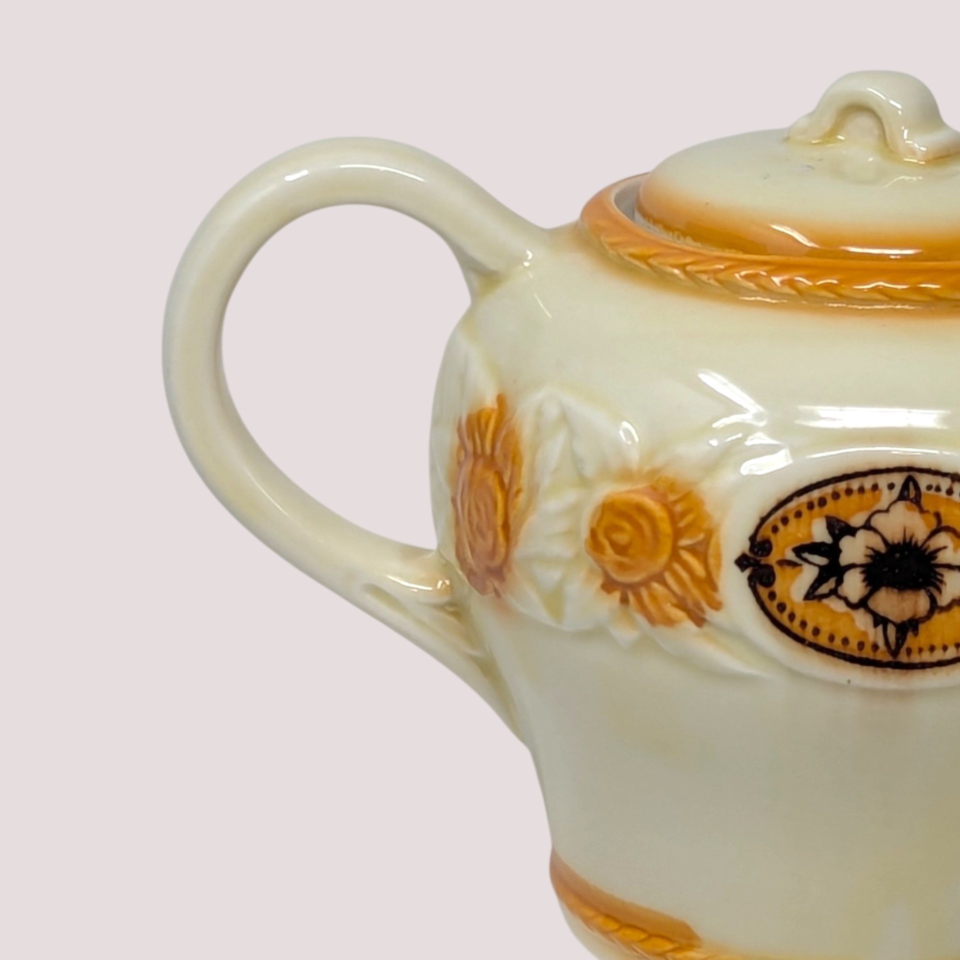 Vintage Porcelier Floral Medallion Ceramic Teapot