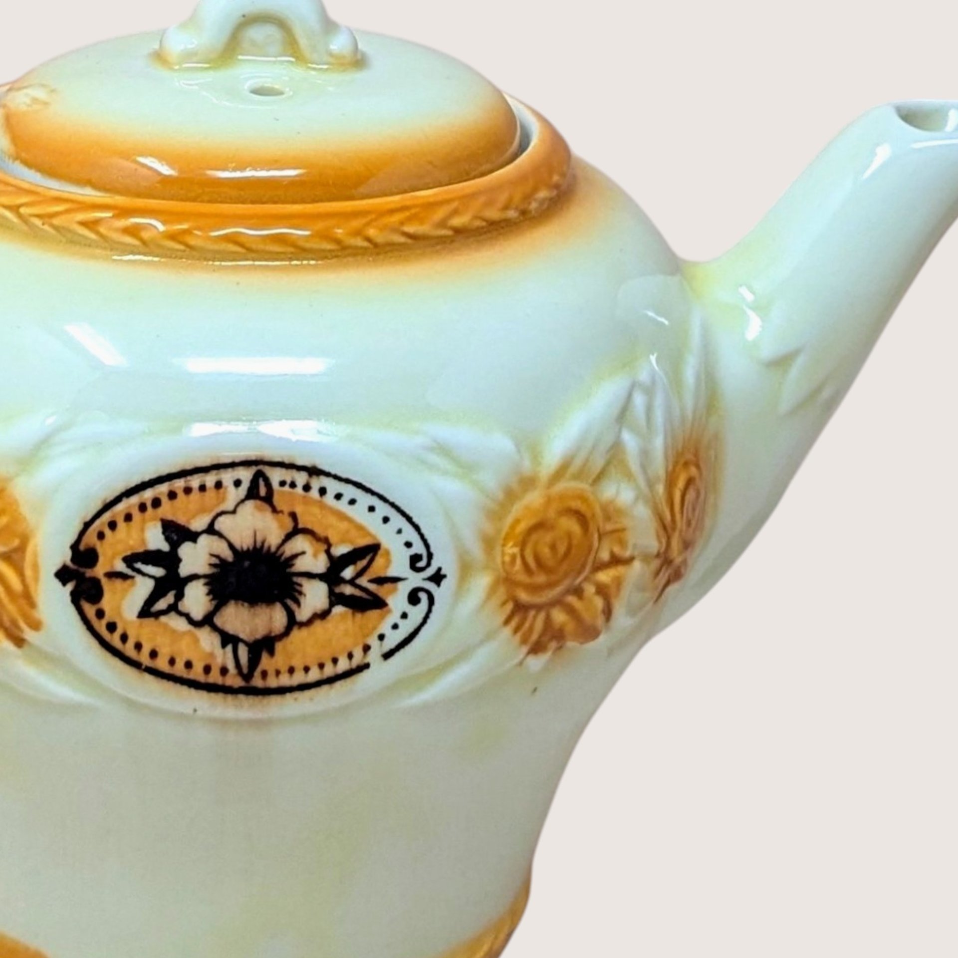 1930s  Brown Medallion Porcelier Vitreous China Teapot