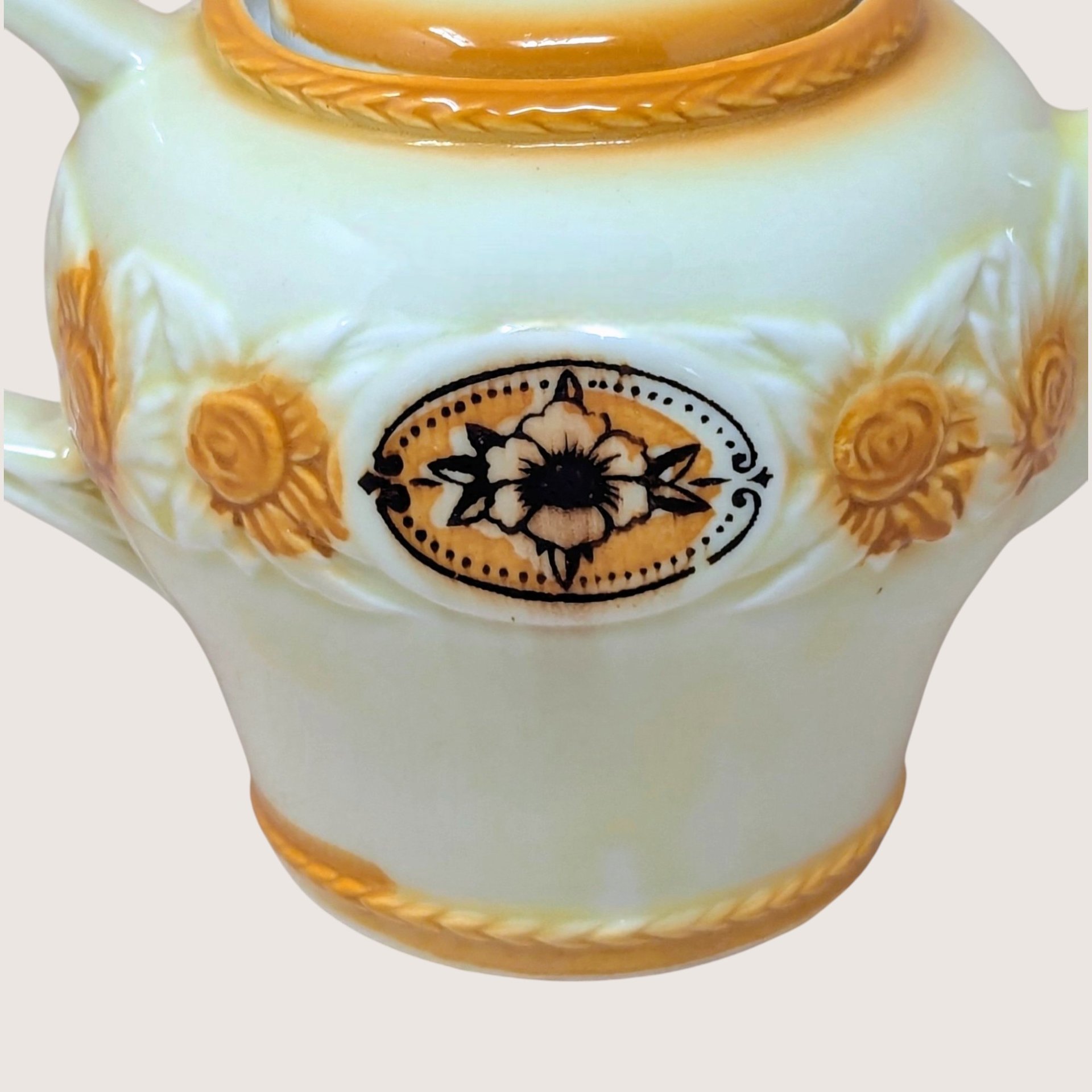 1930s  Brown Medallion Porcelier Vitreous China Teapot