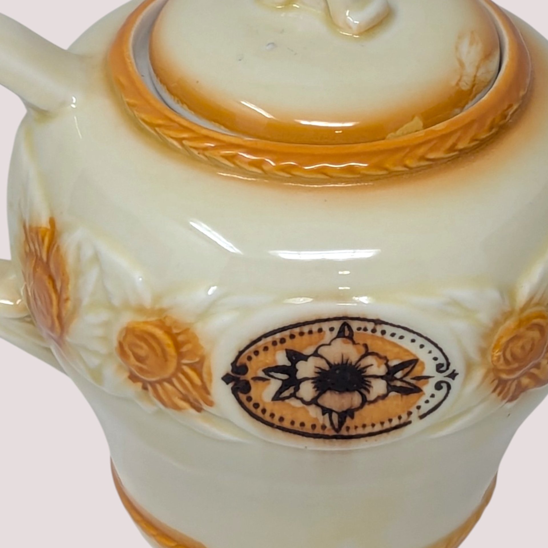 Vintage Porcelier Floral Medallion Ceramic Teapot