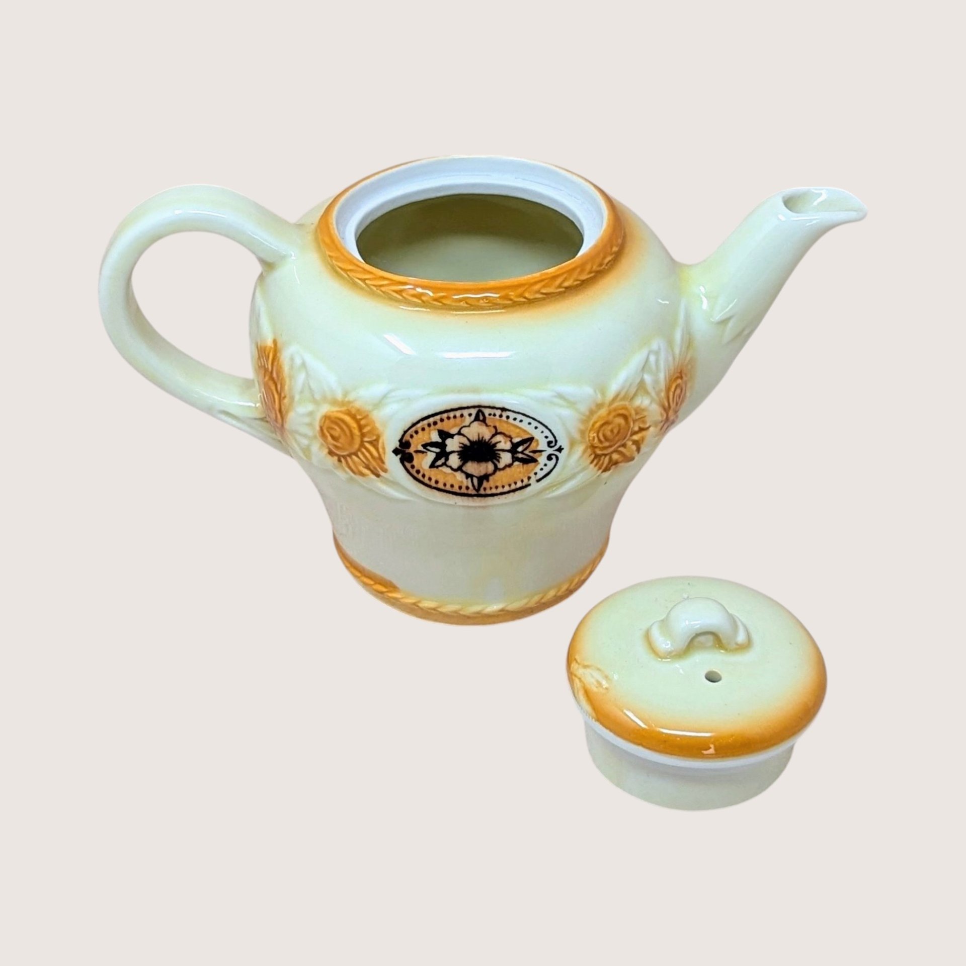 1930s  Brown Medallion Porcelier Vitreous China Teapot