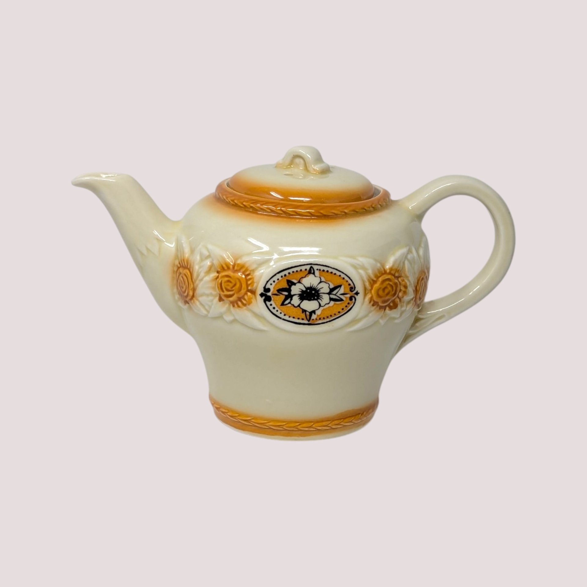 Vintage Porcelier Floral Medallion Ceramic Teapot