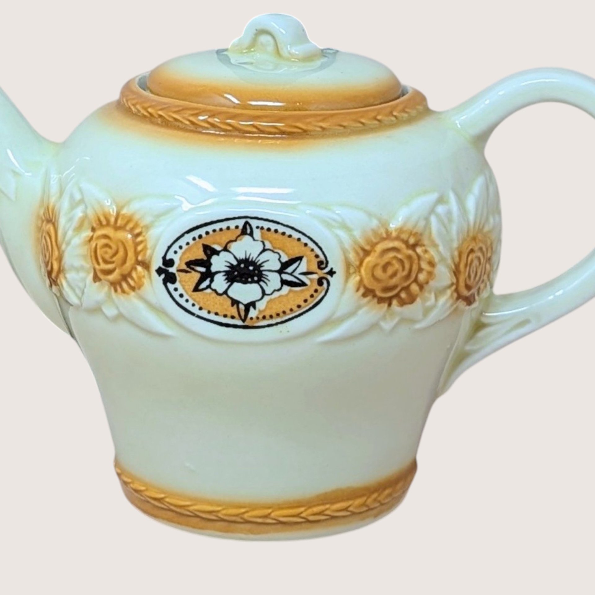1930s  Brown Medallion Porcelier Vitreous China Teapot