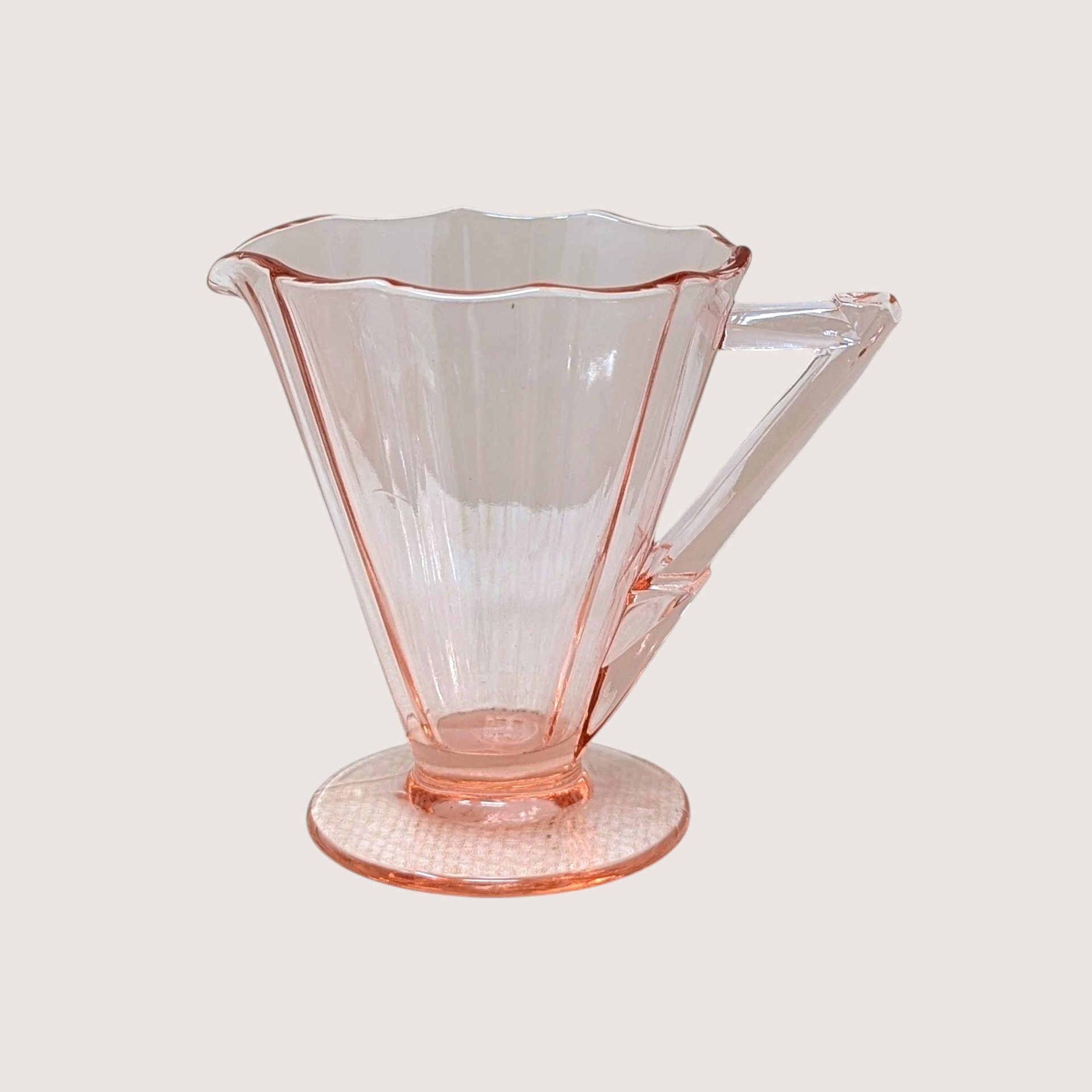 1930s Cambridge Pink Glass Decagon Cream and Sugar Set 