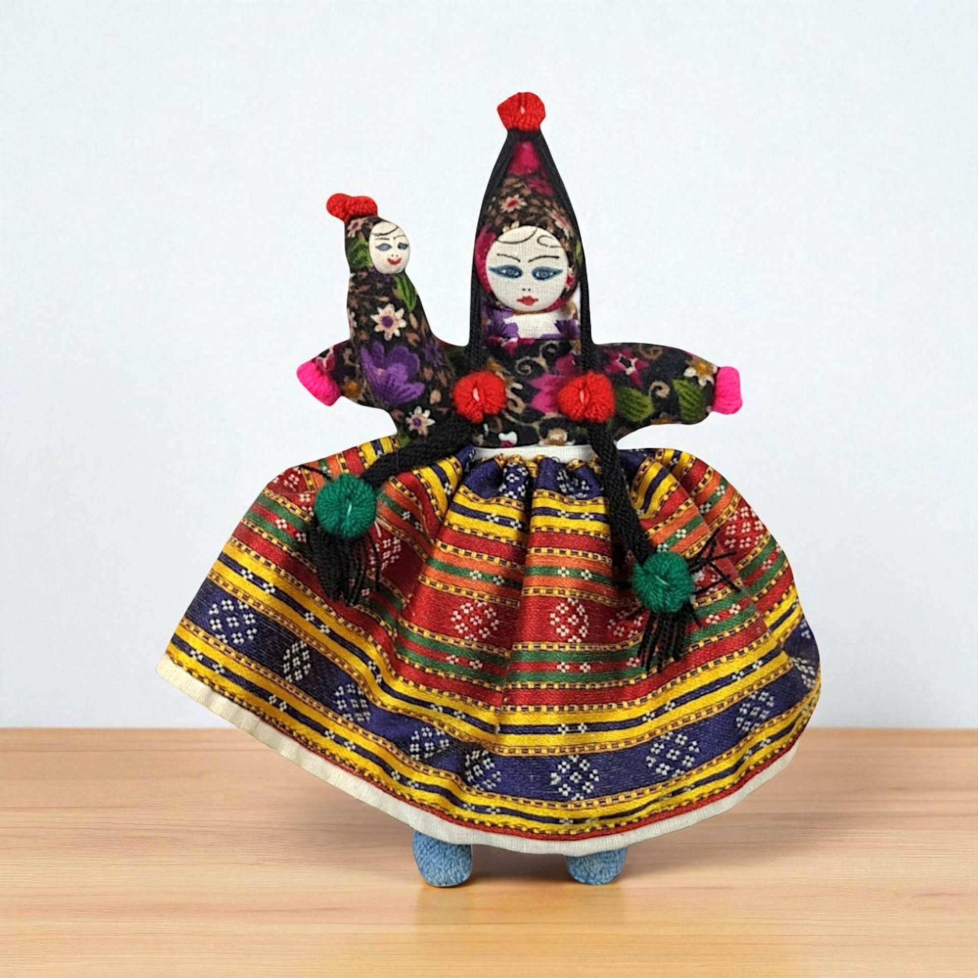 Vintage Folk Art Woman with Baby Doll, Handmade Wooden Doll, Rustic Decor, Nursery Decor, 9.25 Inches Tall