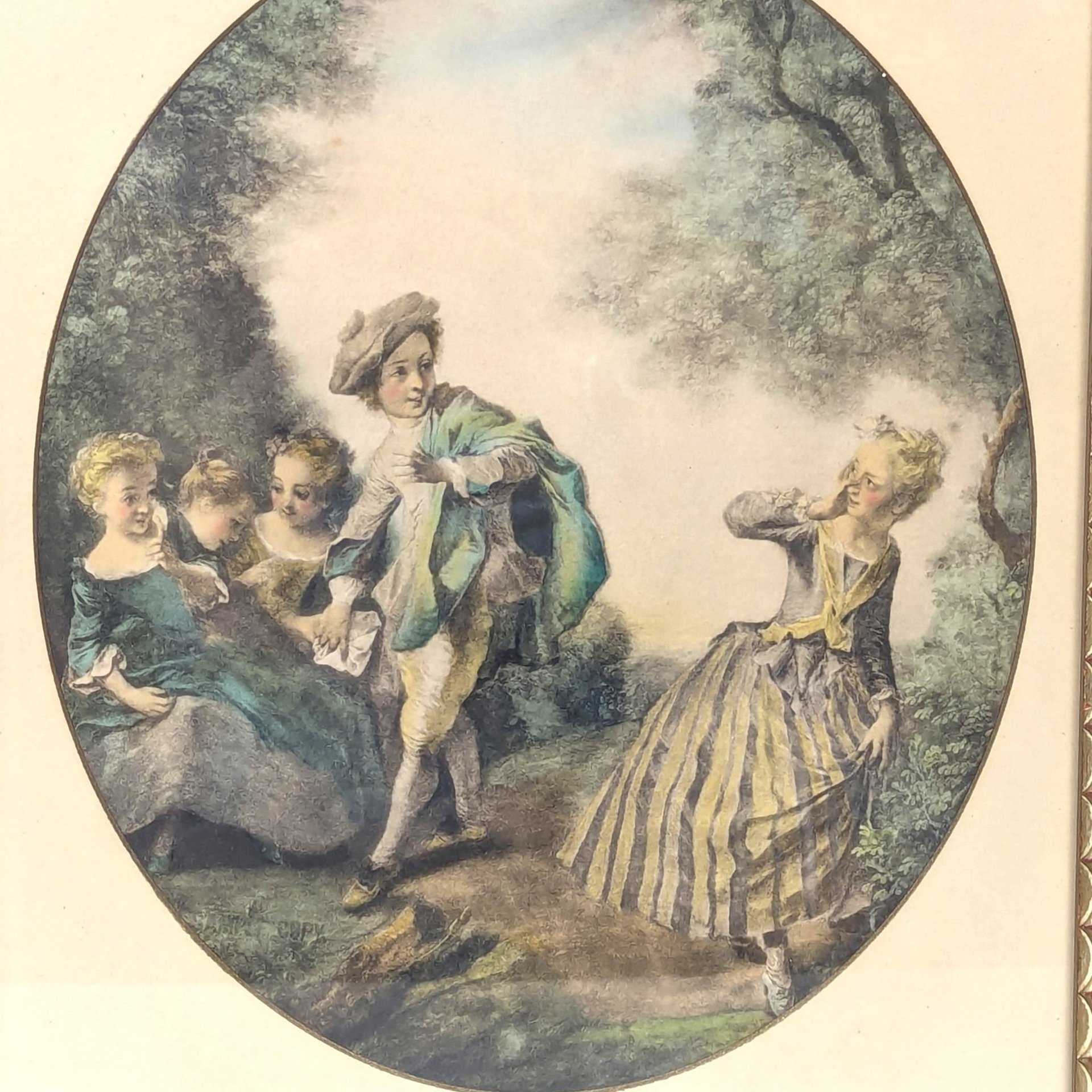 1940s Nicolas Lancret Framed Seesaw & Dropping Hankie Prints