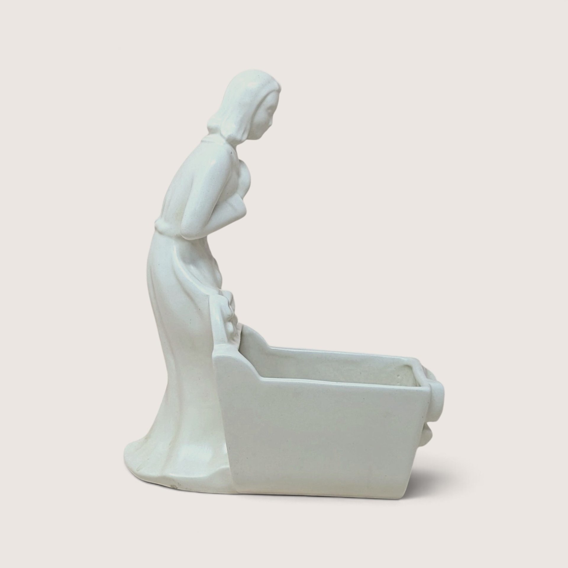 Vintage Haeger White Ceramic Woman And Cradle Planter