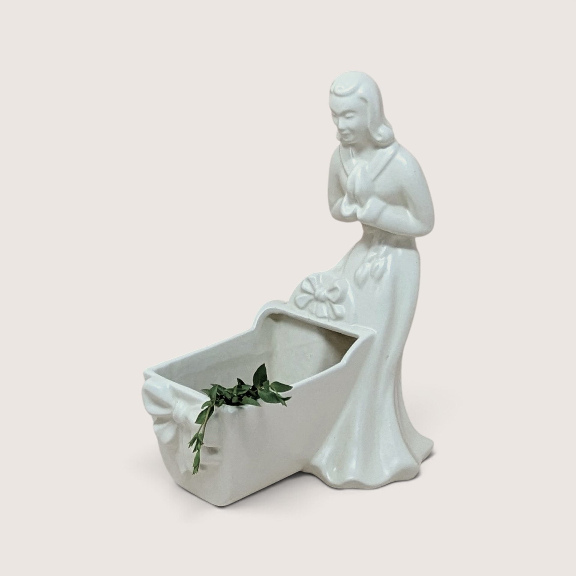 Vintage Haeger White Ceramic Woman And Cradle Planter