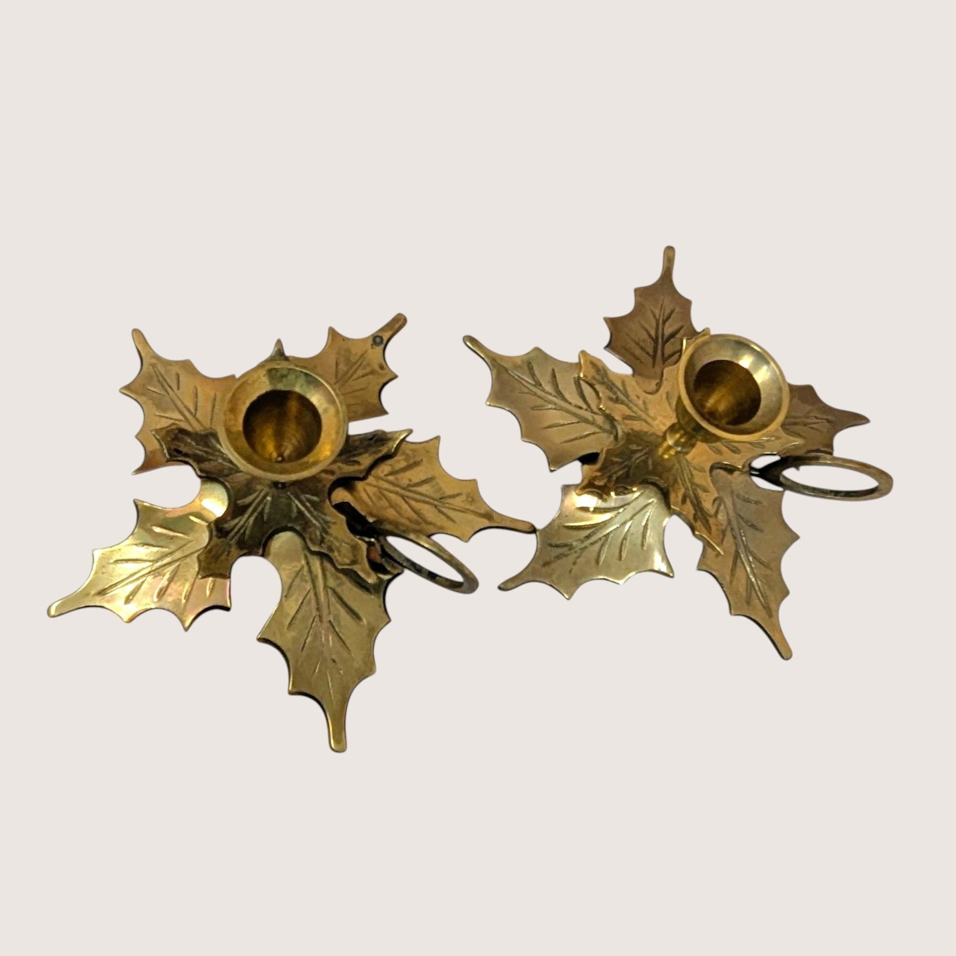 Vintage Solid Brass Maple Leaf Chambersticks