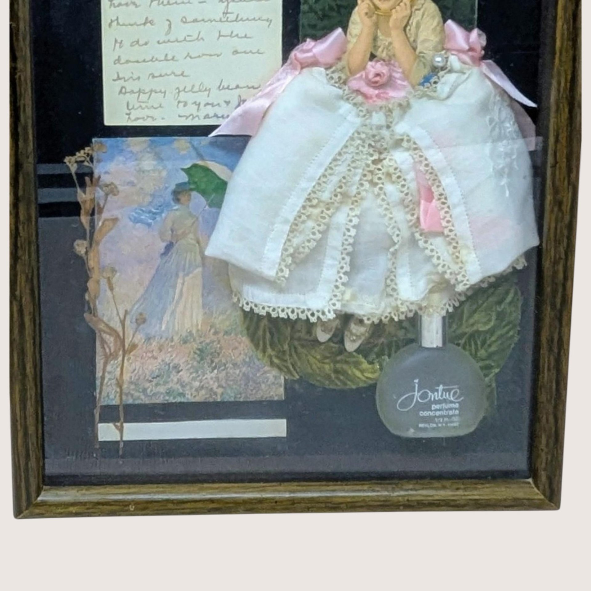 Vintage Framed Jontue Perfume Shadow Box Collage Art