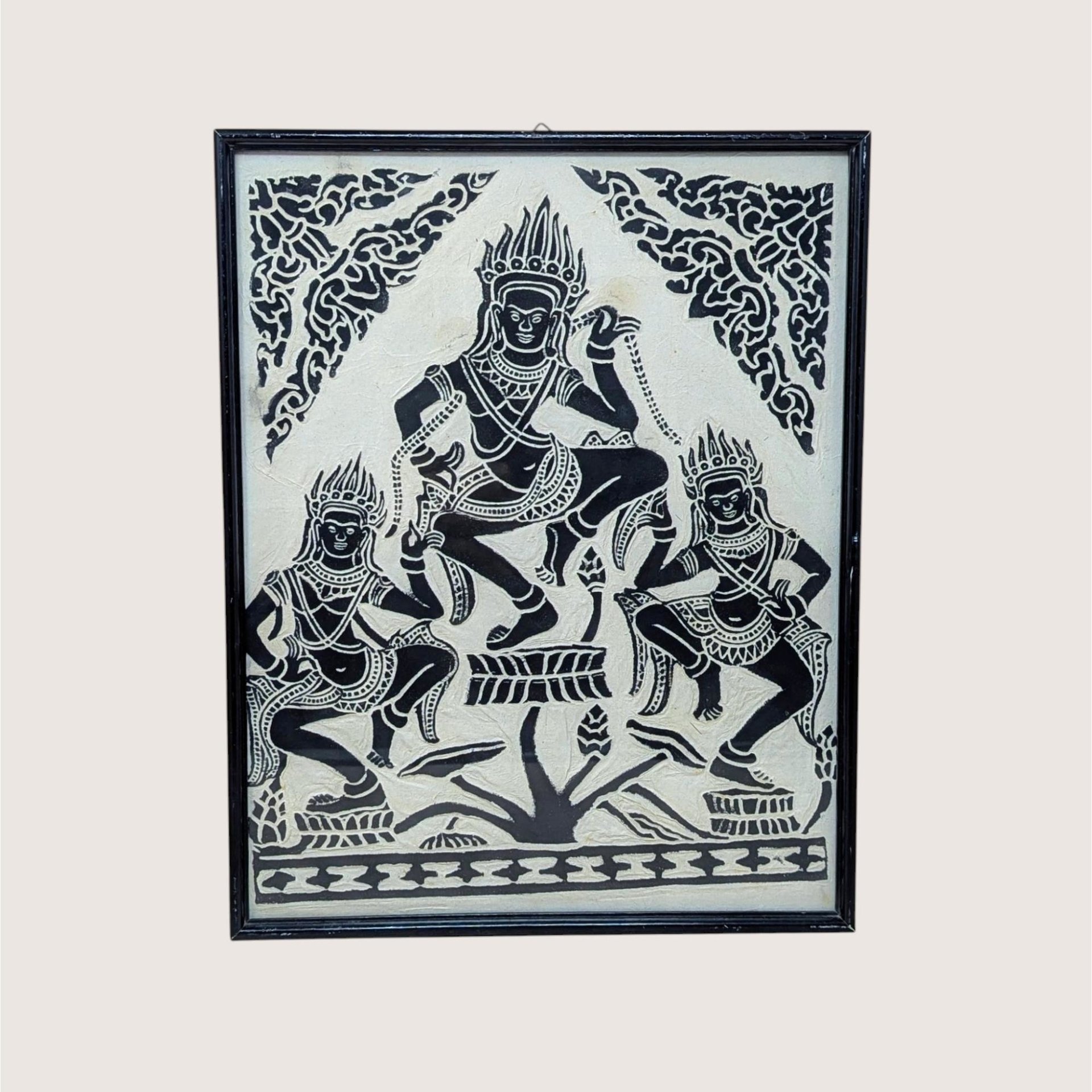 Mid-Century Cambodian Rice Paper Rubbing Wall Art