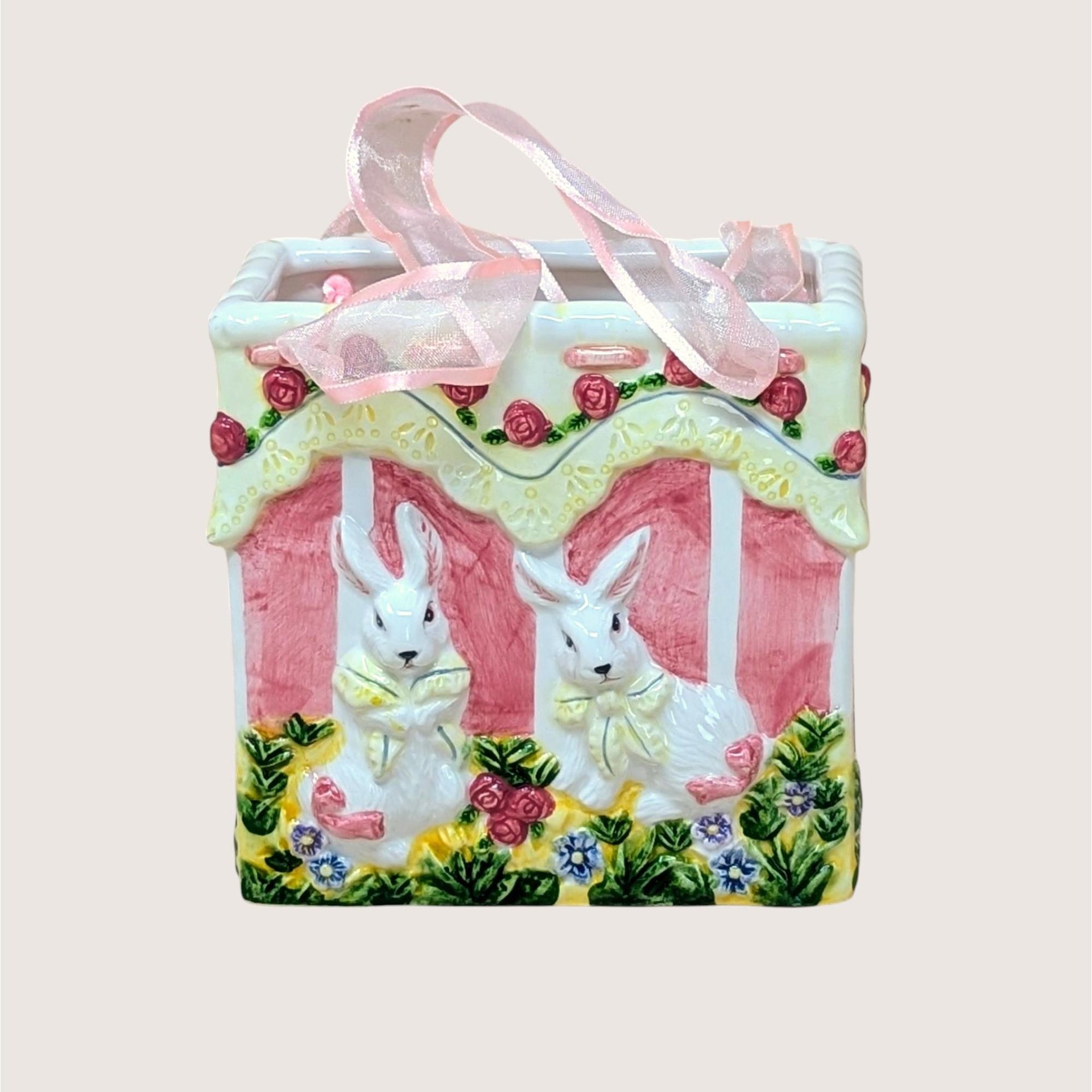 1980s Ceramic Bunny Bag Vase