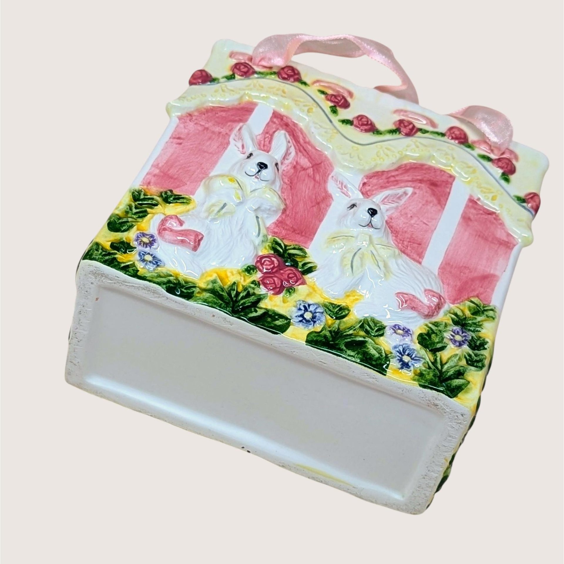 1980s Ceramic Bunny Bag Vase