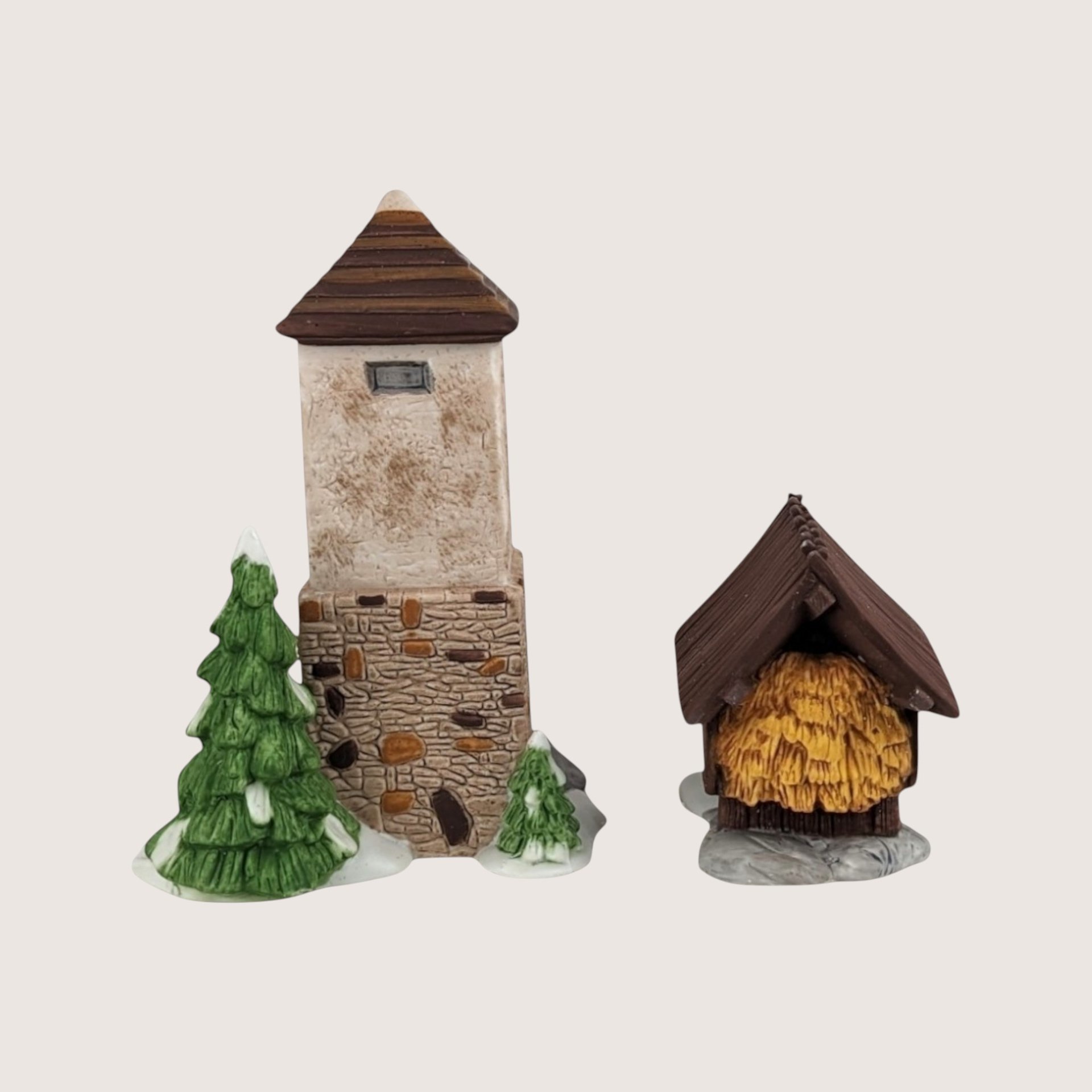 1980s Department 56 Porcelain Silo Hayshed Village Figures