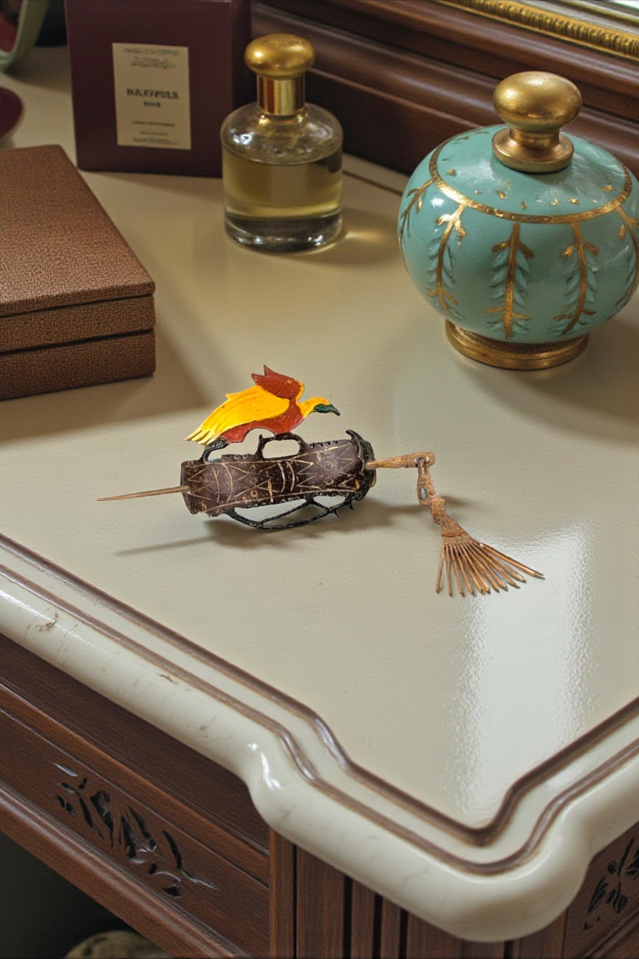 Vintage Carved Wood Hair Pin