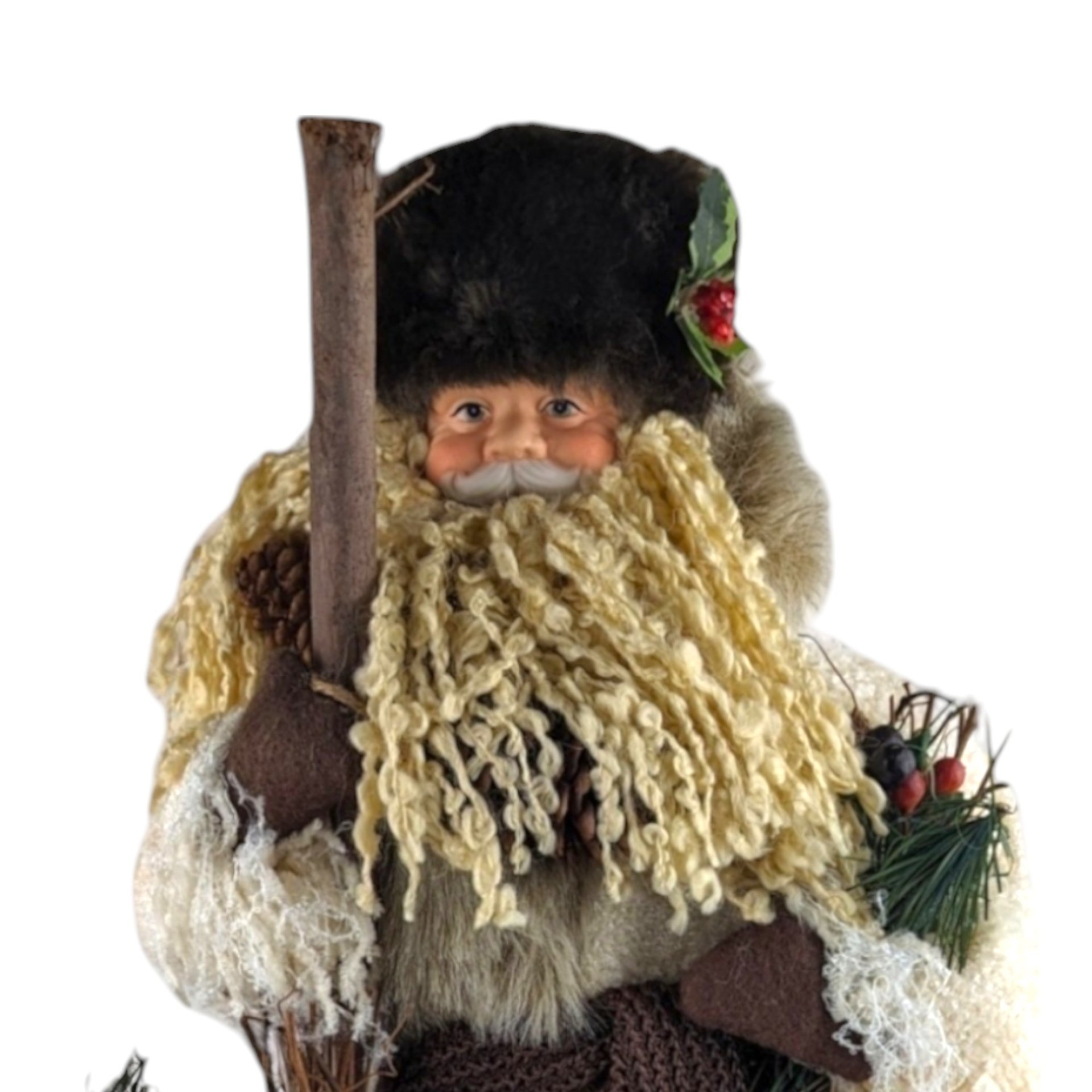 2000 Grandeur Noel Fabric Santa Figurine – Victorian Style Faux Fur Christmas Decor