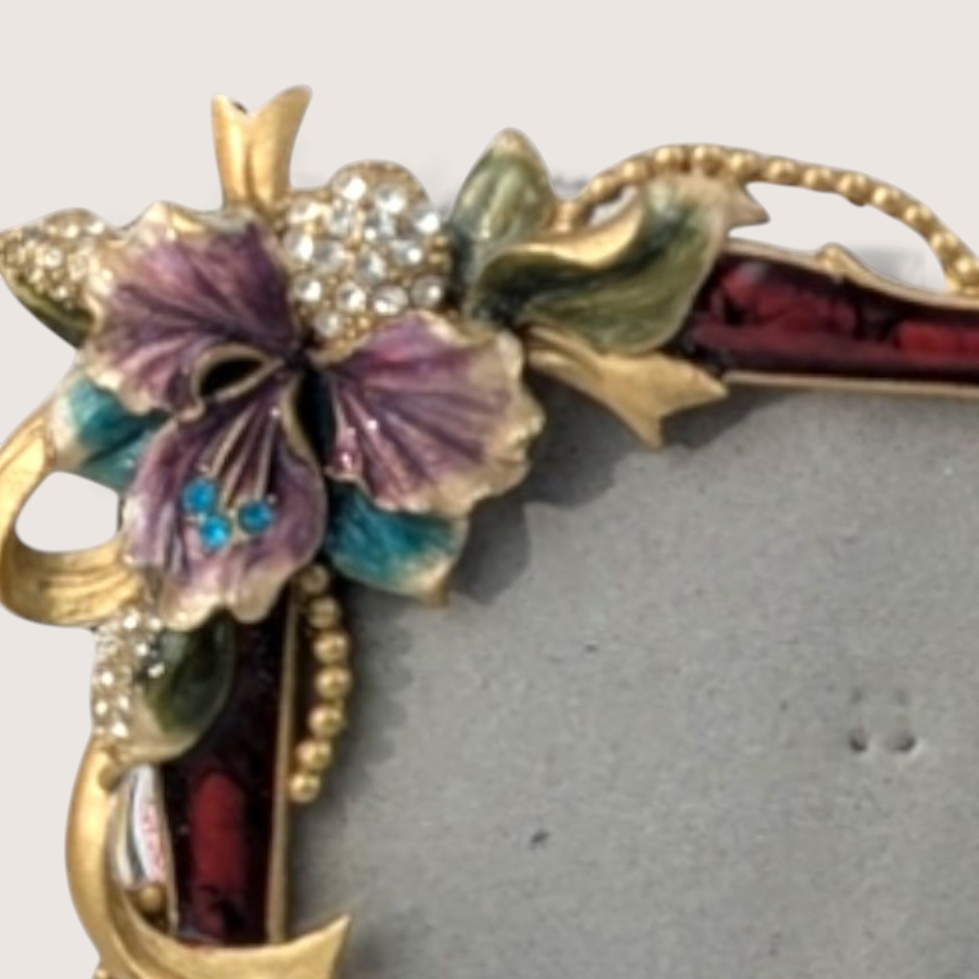 Vintage Ornate Enamel High Heel And Floral Jeweled Photo Frame