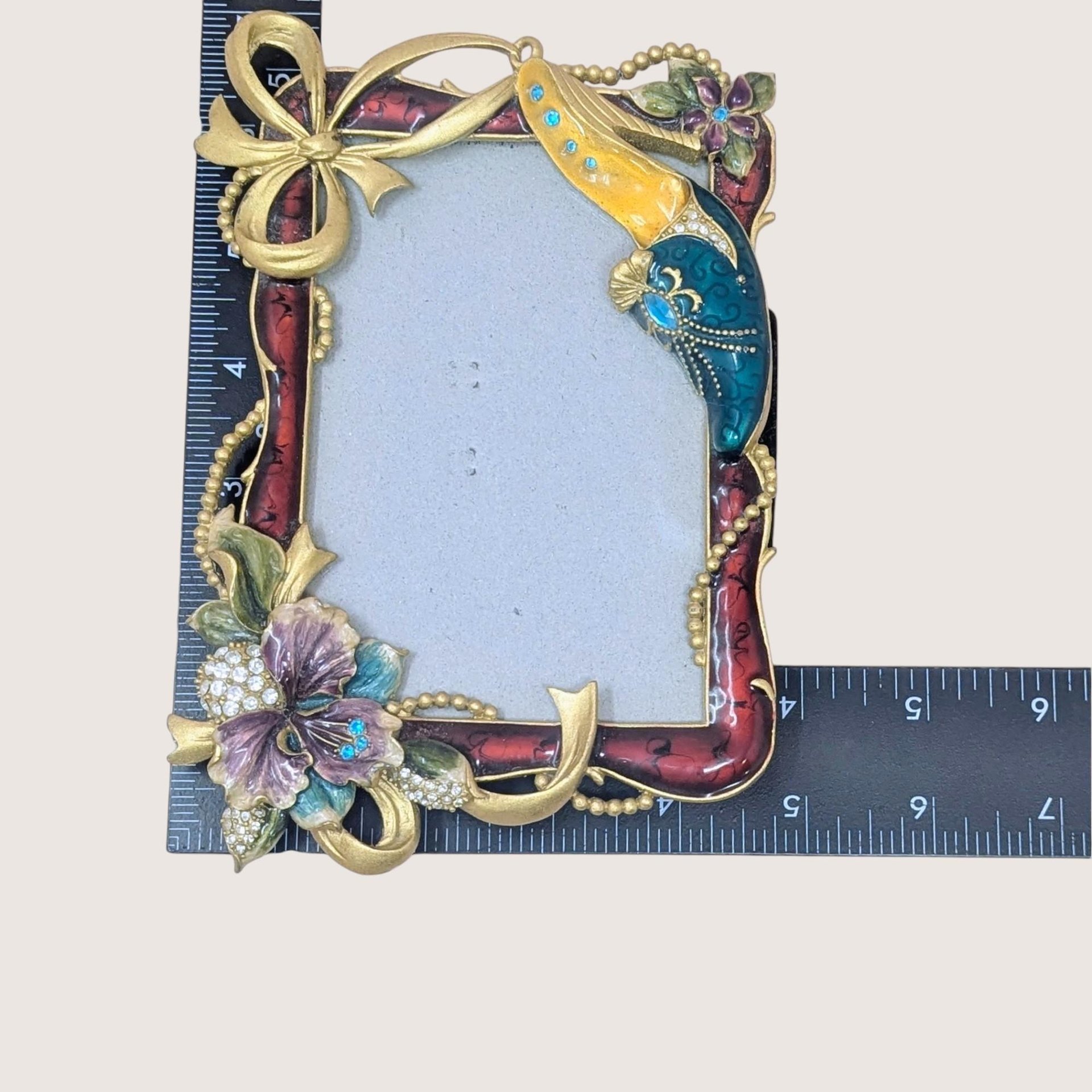 Vintage Jeweled High Heel Enamel Photo Frame 