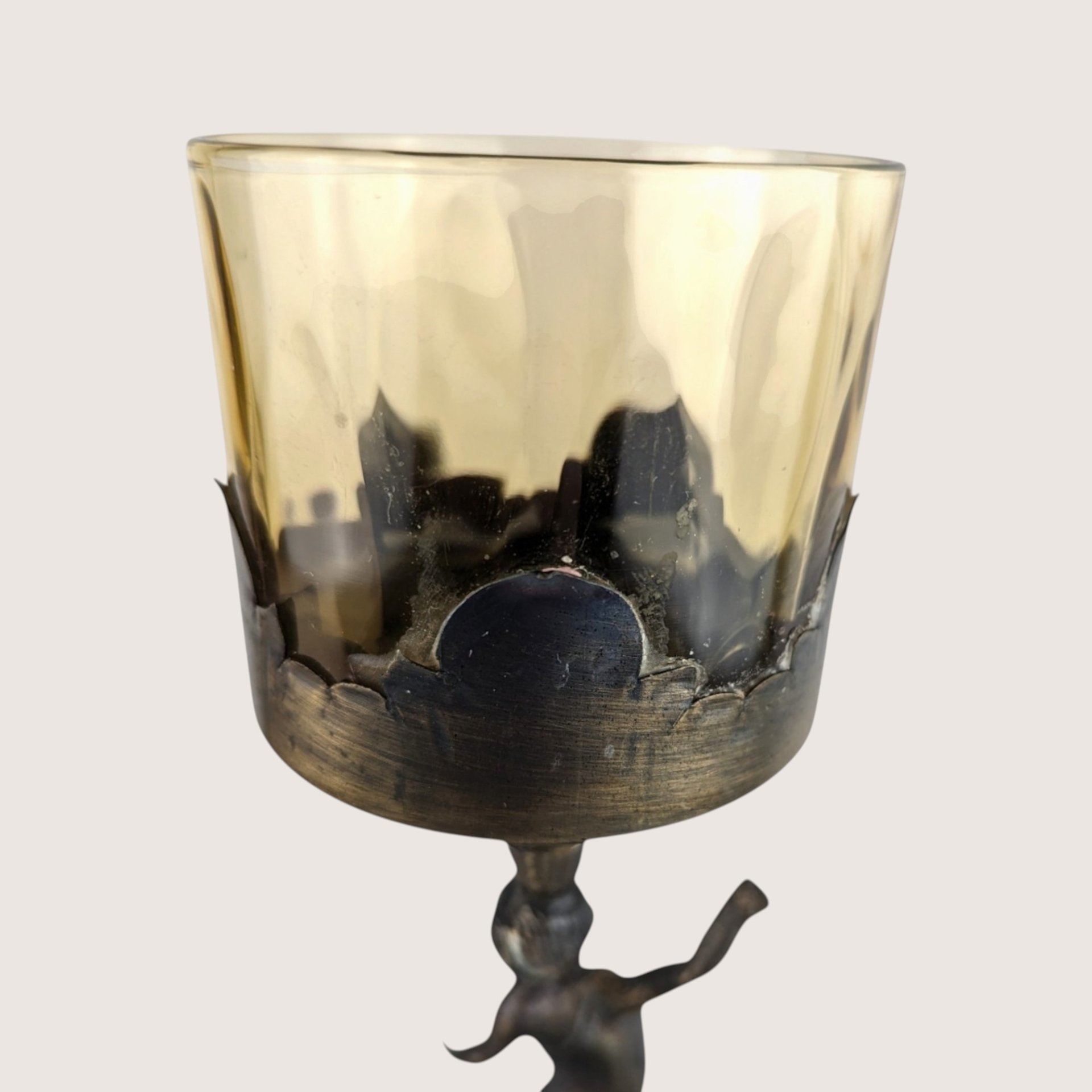 Vintage Italian Cherub Marble Base Amber Glass Votive Holder