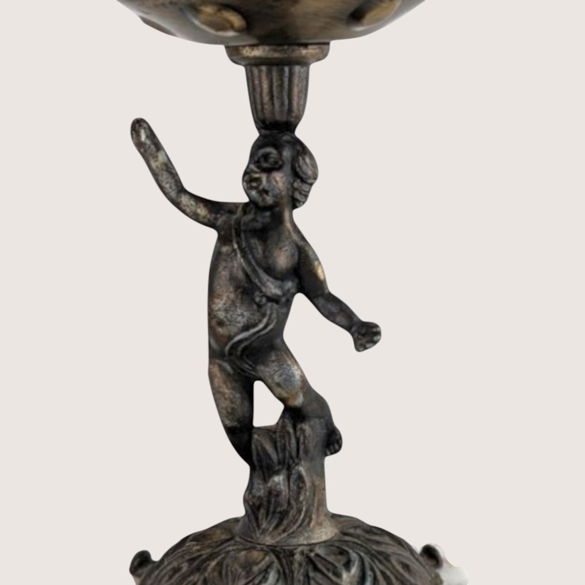 Vintage Italian Cherub Marble Base Amber Glass Votive Holder