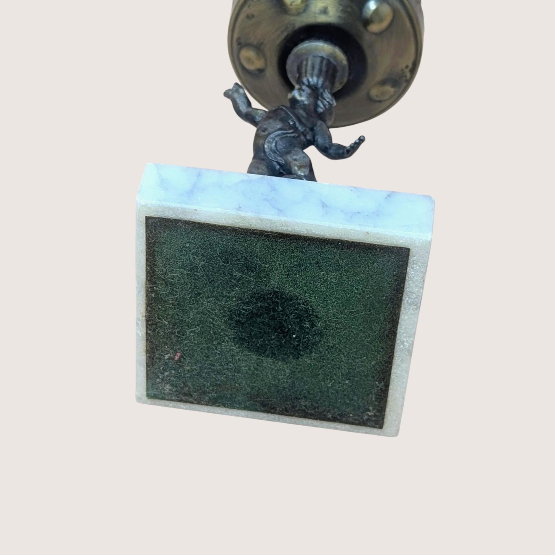 Vintage Italian Cherub Marble Base Amber Glass Votive Holder