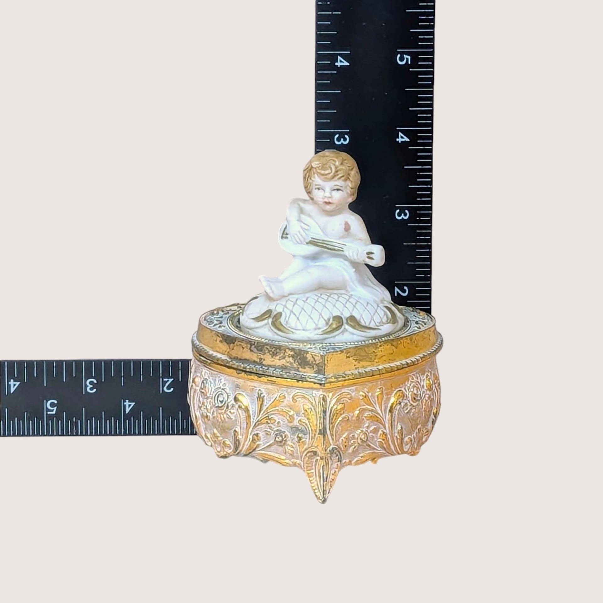 Vintage Gilt Cherub Trinket Box 