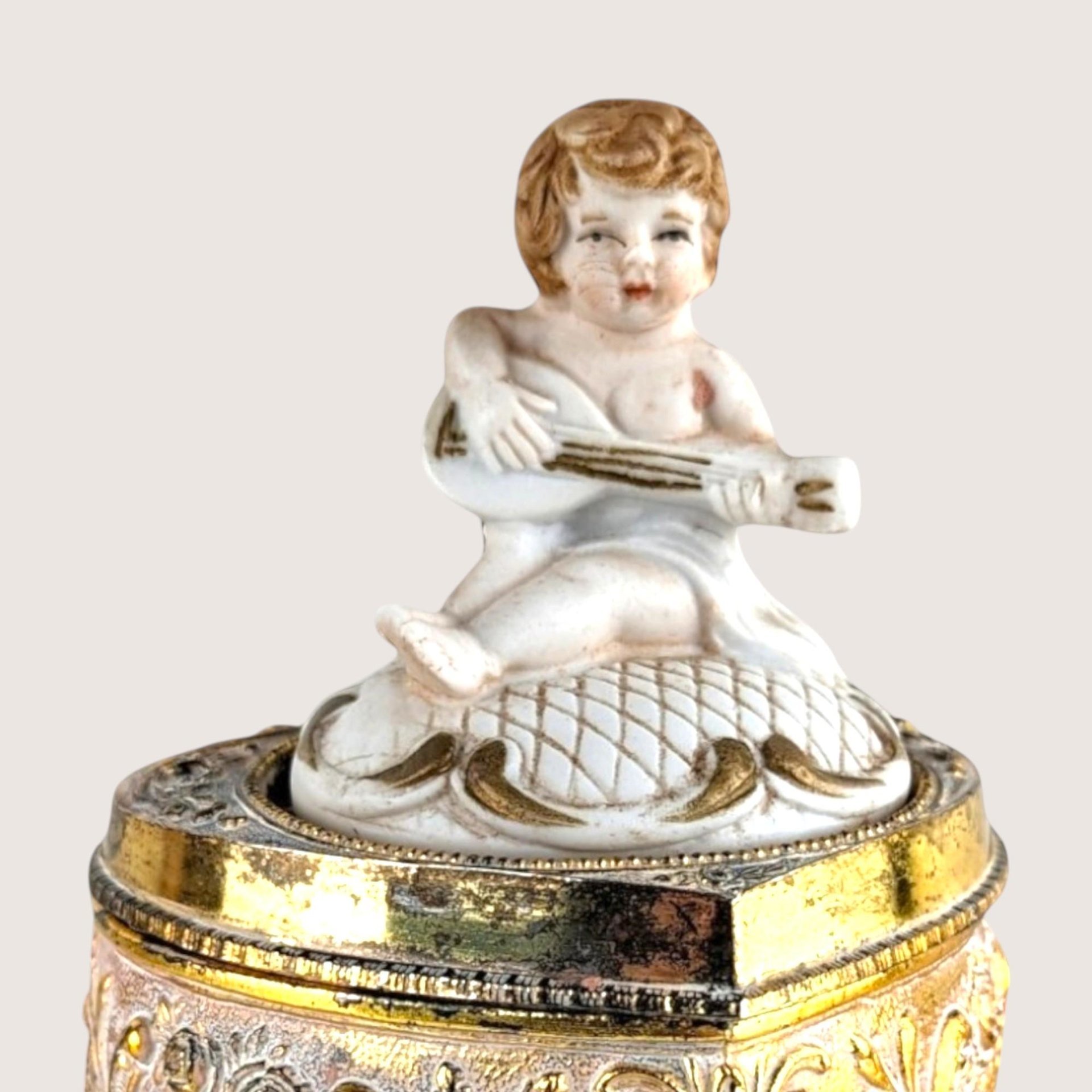 Vintage Gilt Cherub Trinket Box 