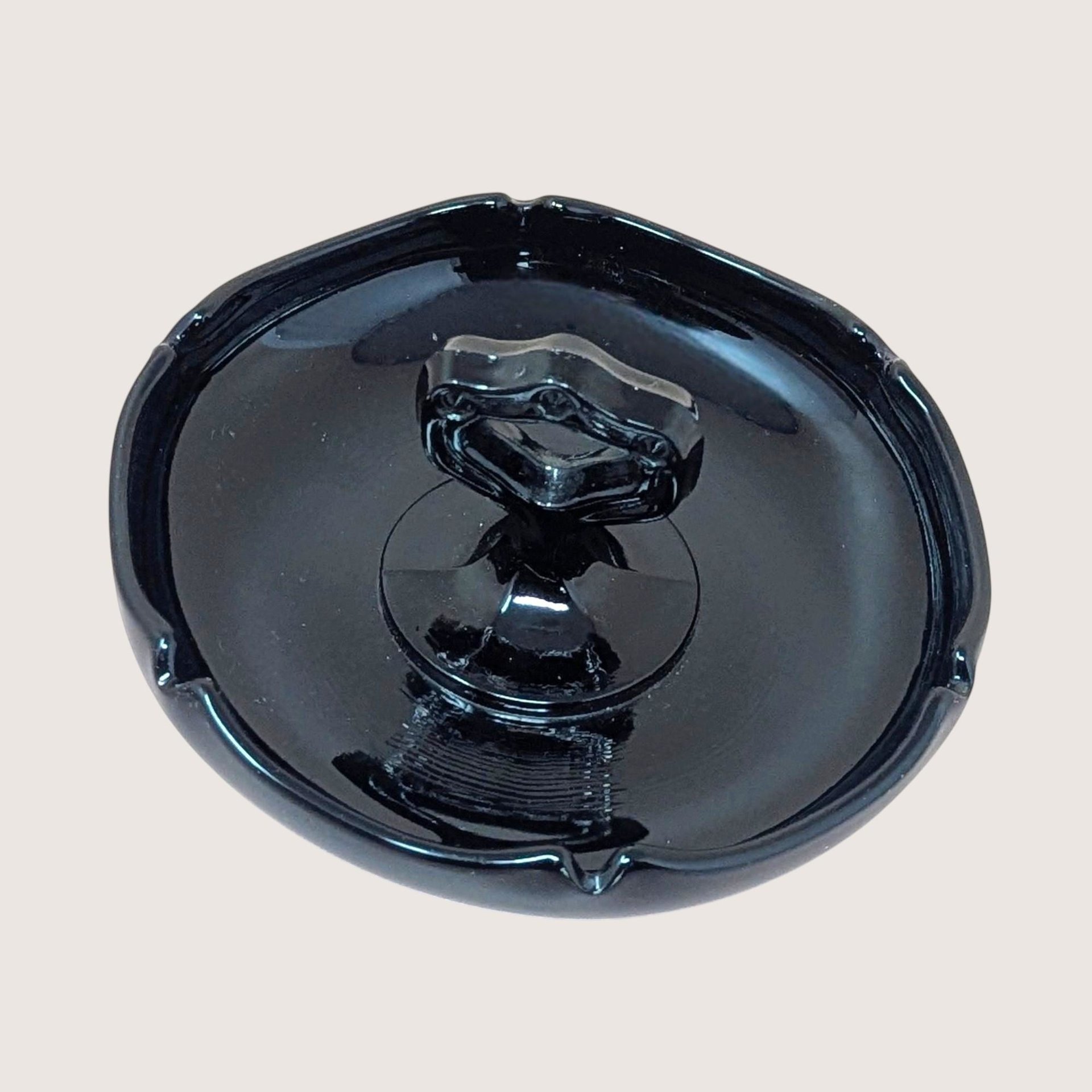 1930s Ornate Handled Black Glass Dish