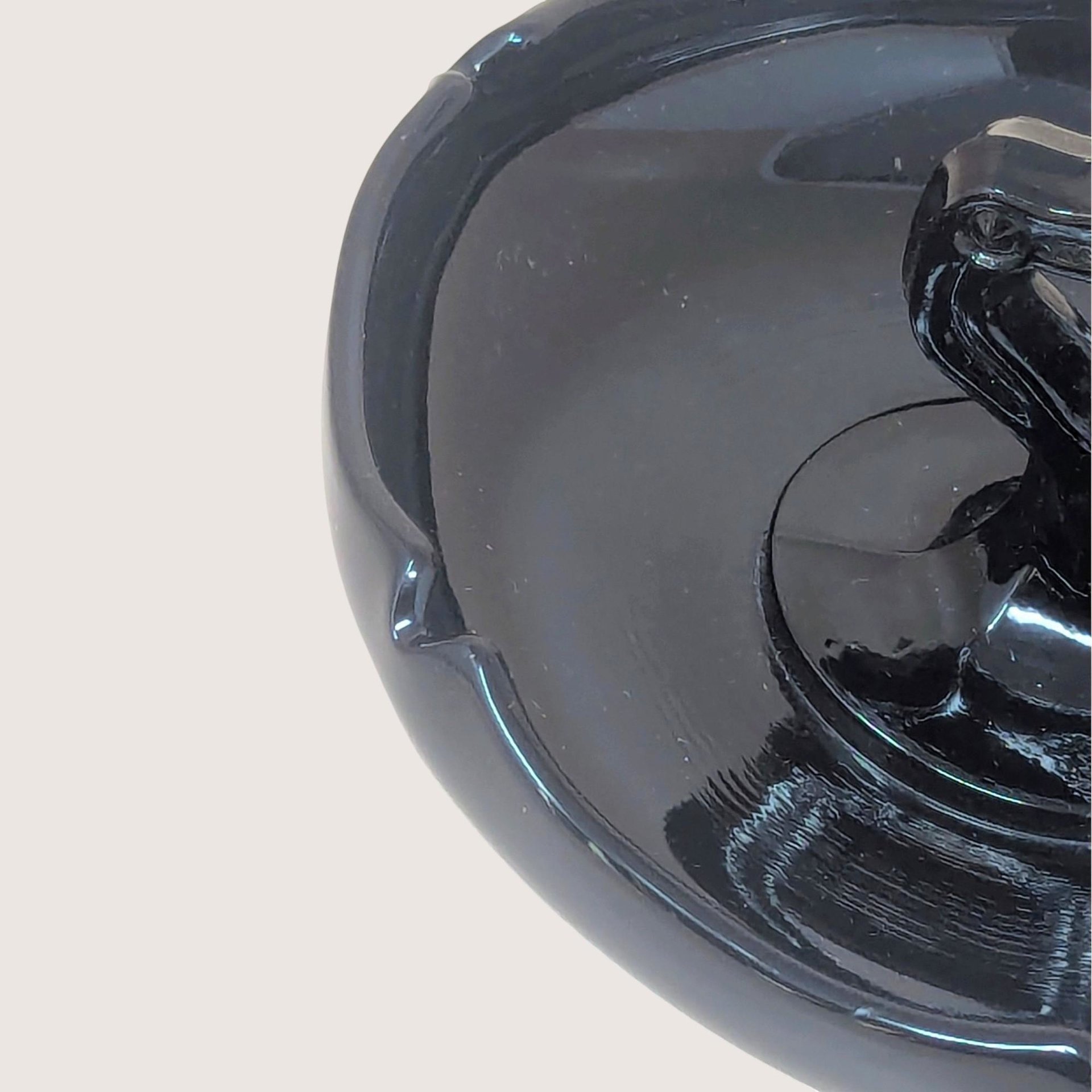1930s Ornate Handled Black Glass Dish
