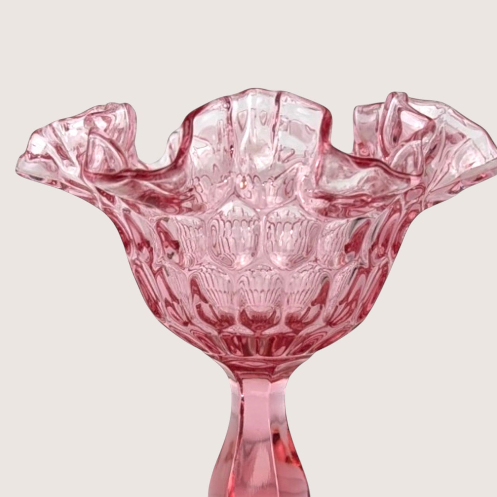 Vintage Fenton Cranberry Glass Pink Thumbprint Pedestal Compote