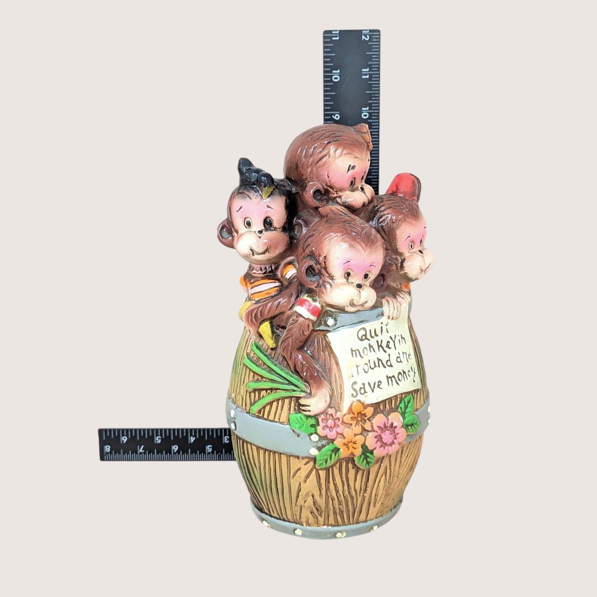 Vintage Barrel of Monkeys Ceramic Bank