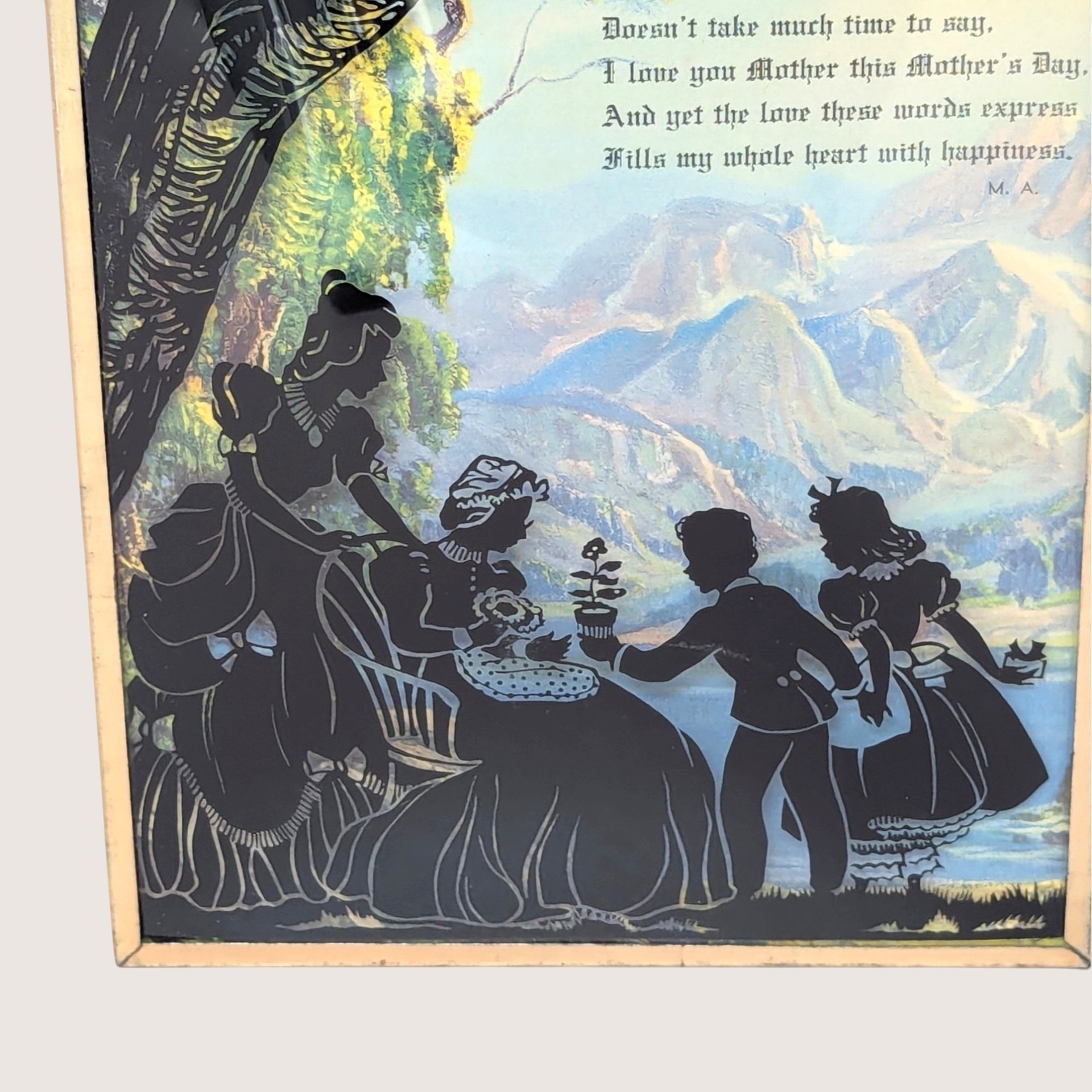 1940s Mother Dear Poem Convex Bubble Glass Wall Hanging