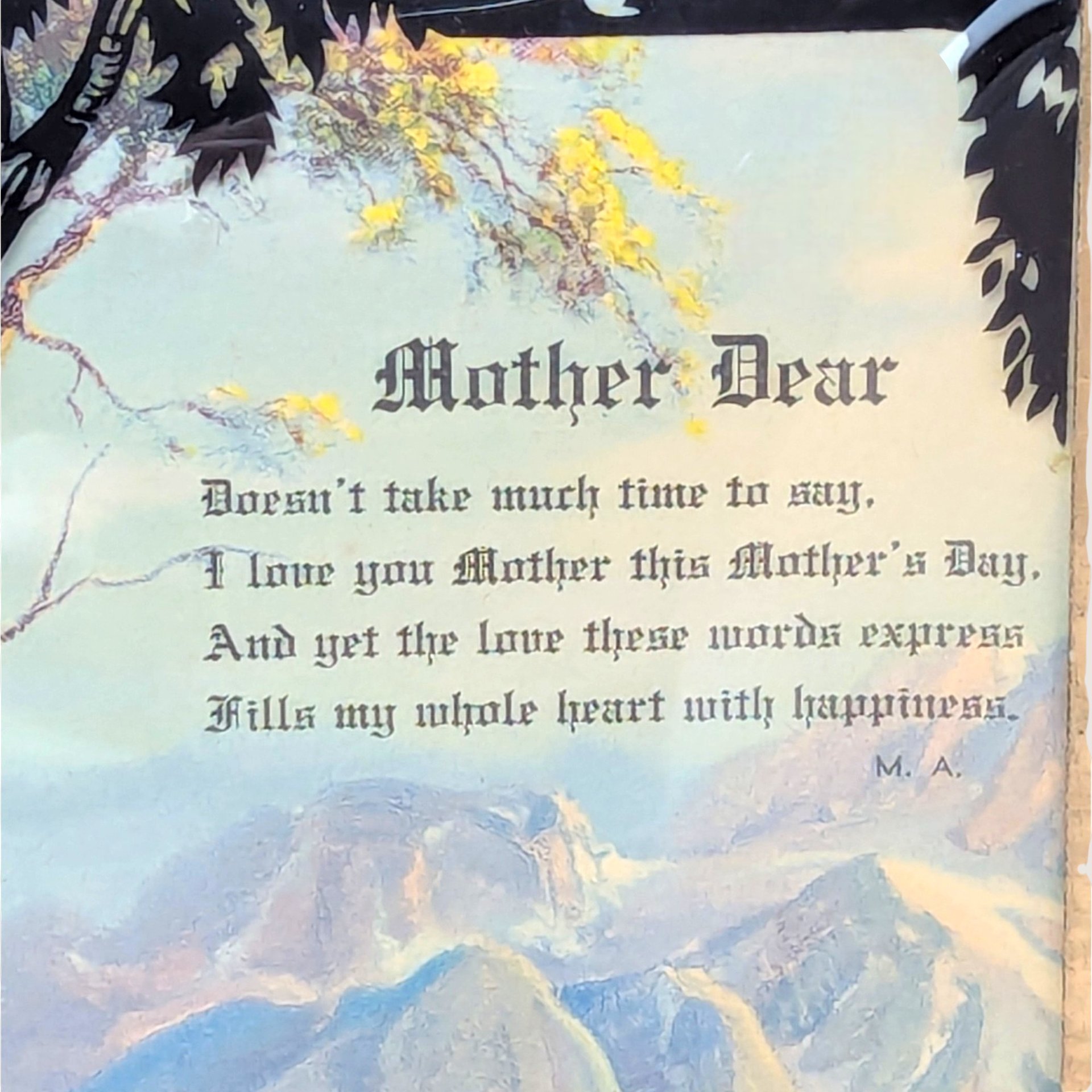 1940s Mother Dear Poem Convex Bubble Glass Wall Hanging