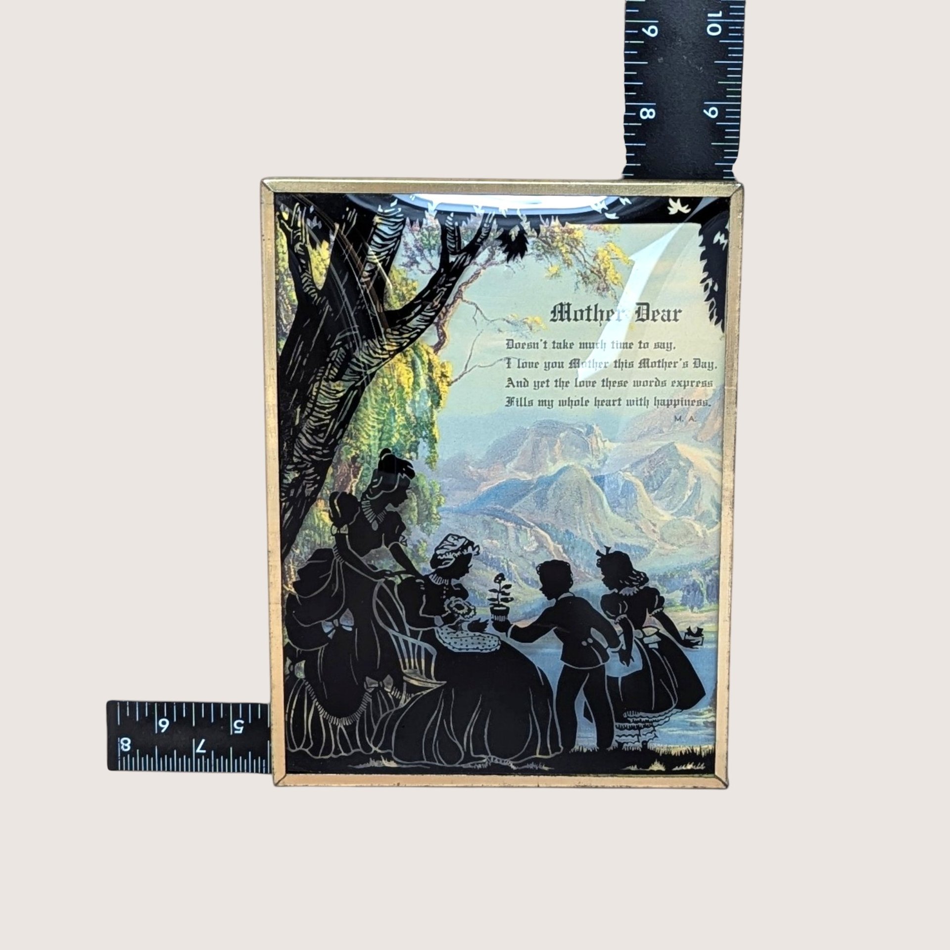 1940s Mother Dear Poem Convex Bubble Glass Wall Hanging