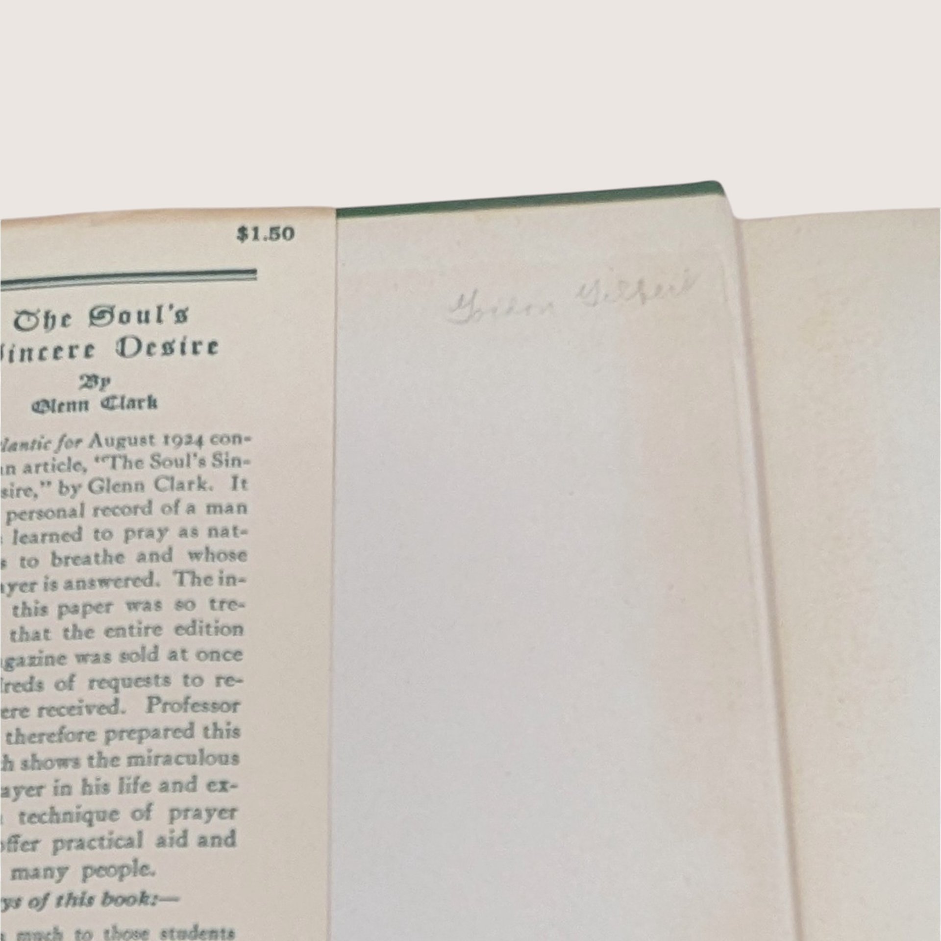 1946 The Soul's Sincere Desire Glenn Clark Hardcover Book